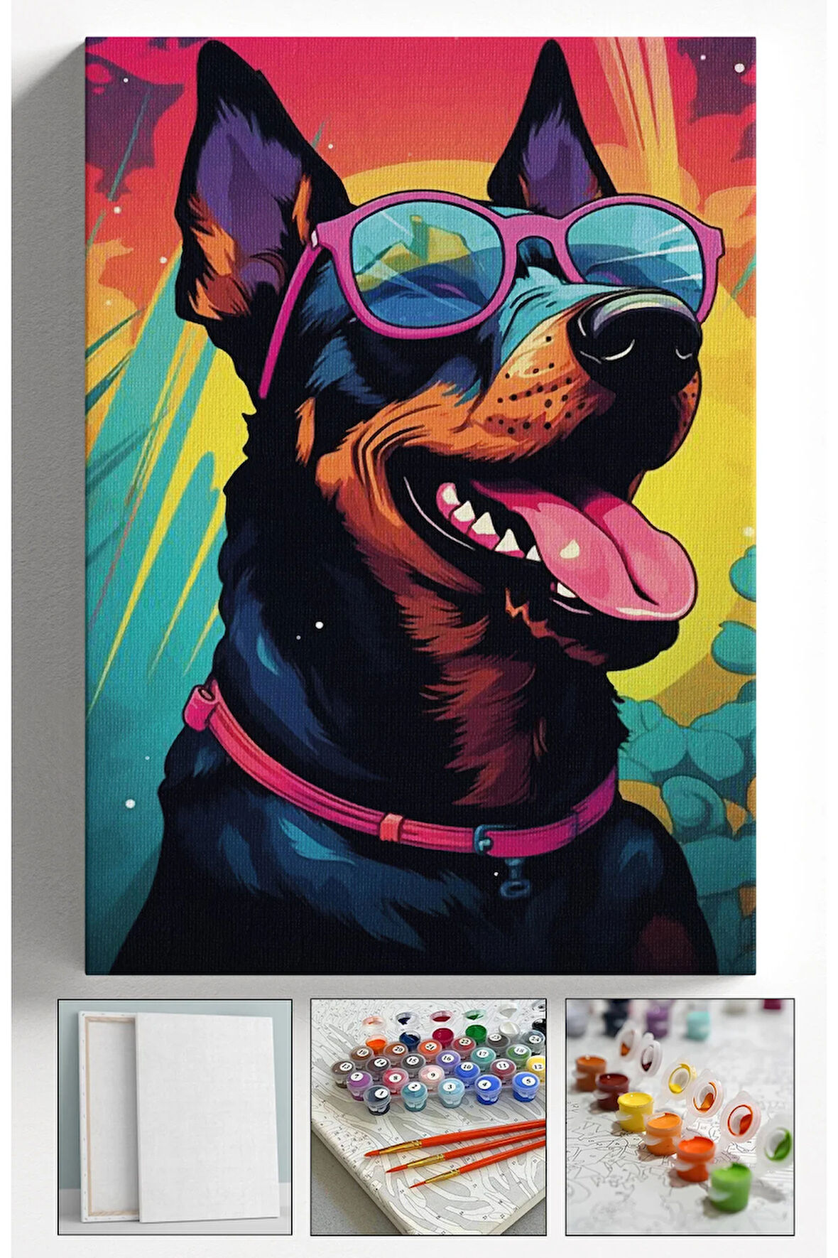 Sayılarla Boyama Çerçeveli Hobi Seti Numaralı Tuval Fırça Boya Dahil Kasnaklı KÖPEK 40X50 Cm