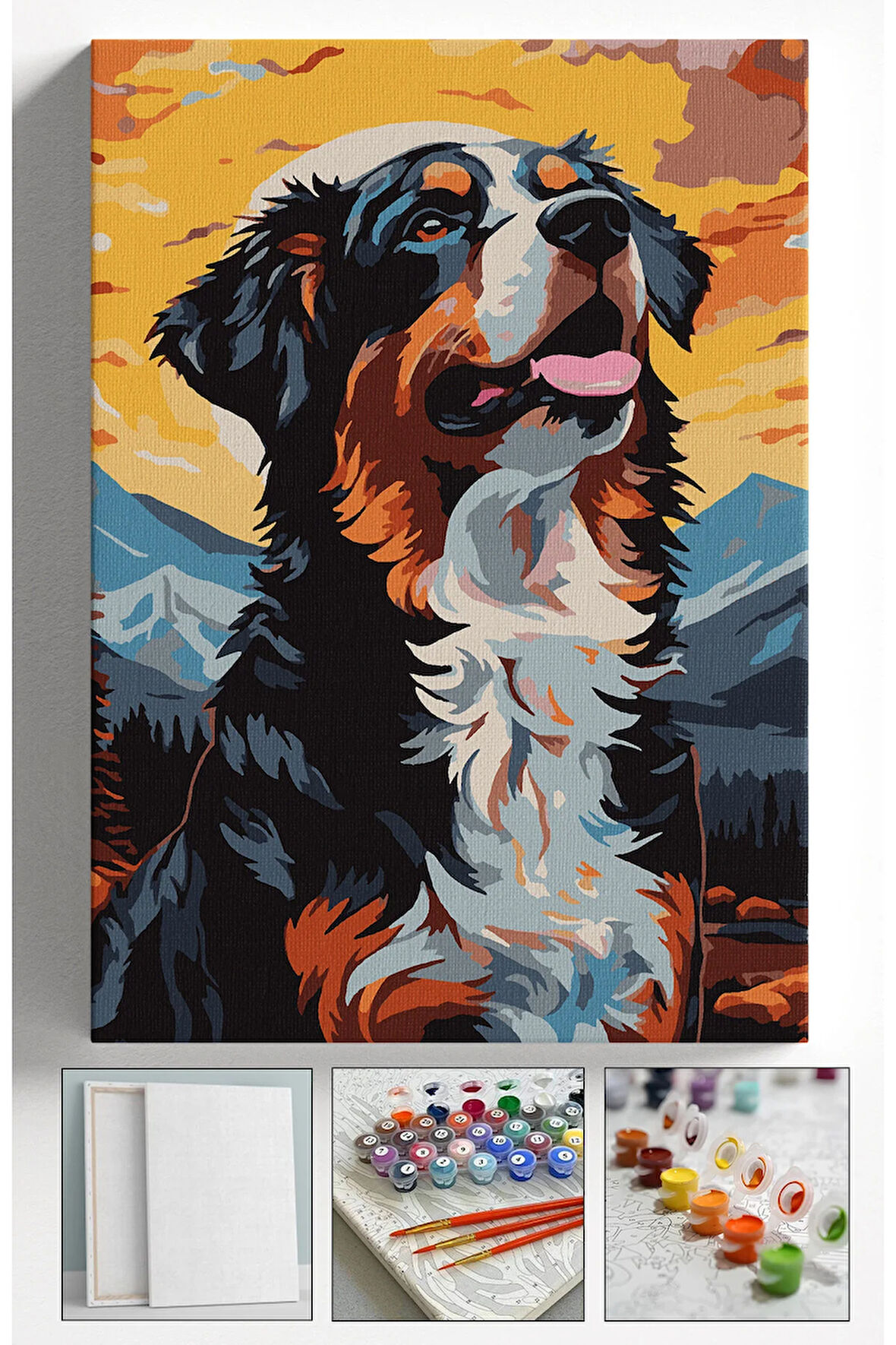 Sayılarla Boyama Çerçeveli Hobi Seti Numaralı Tuval KÖPEK Fırça Boya Dahil Kasnaklı 40X50 Cm