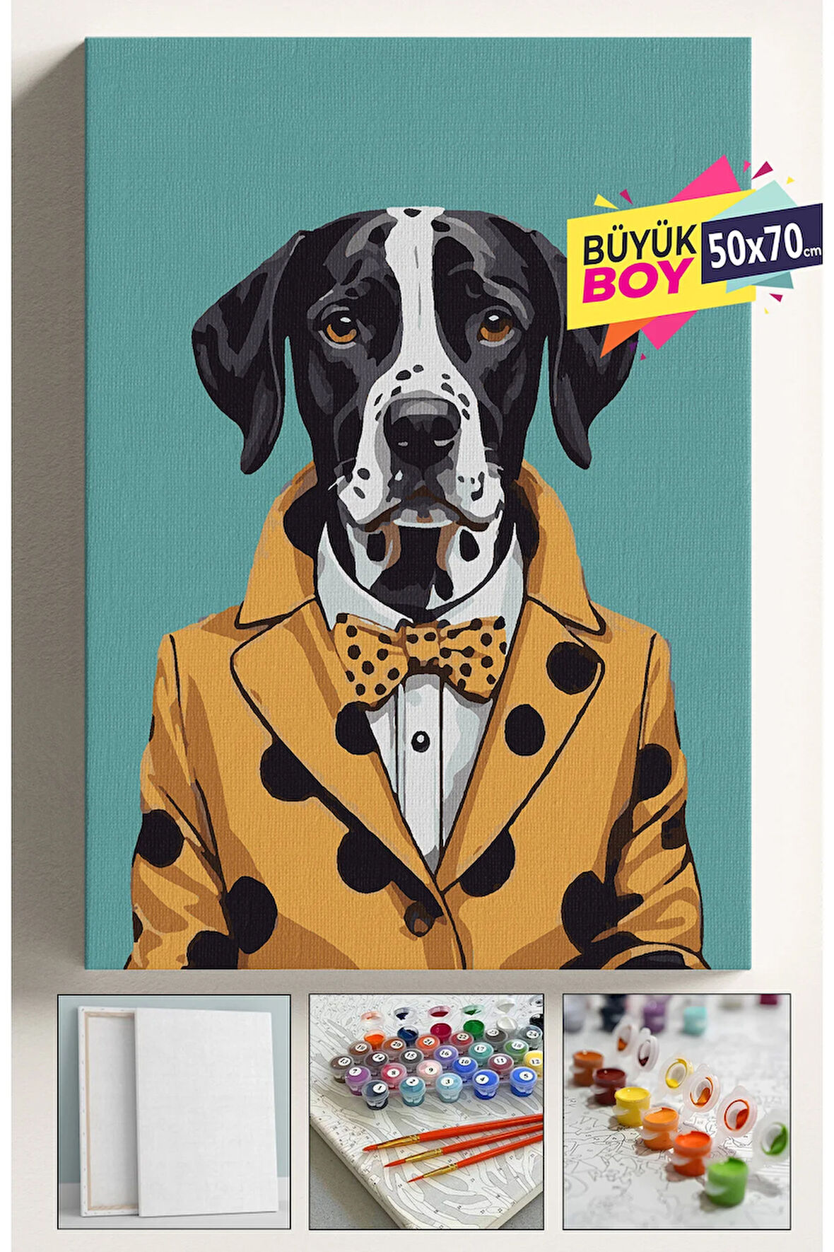 Sayılarla Boyama Seti Numaralı Tuval Fırça Boya Dahil Kasnaklı Set 50x70 Cm - KÖPEK 01