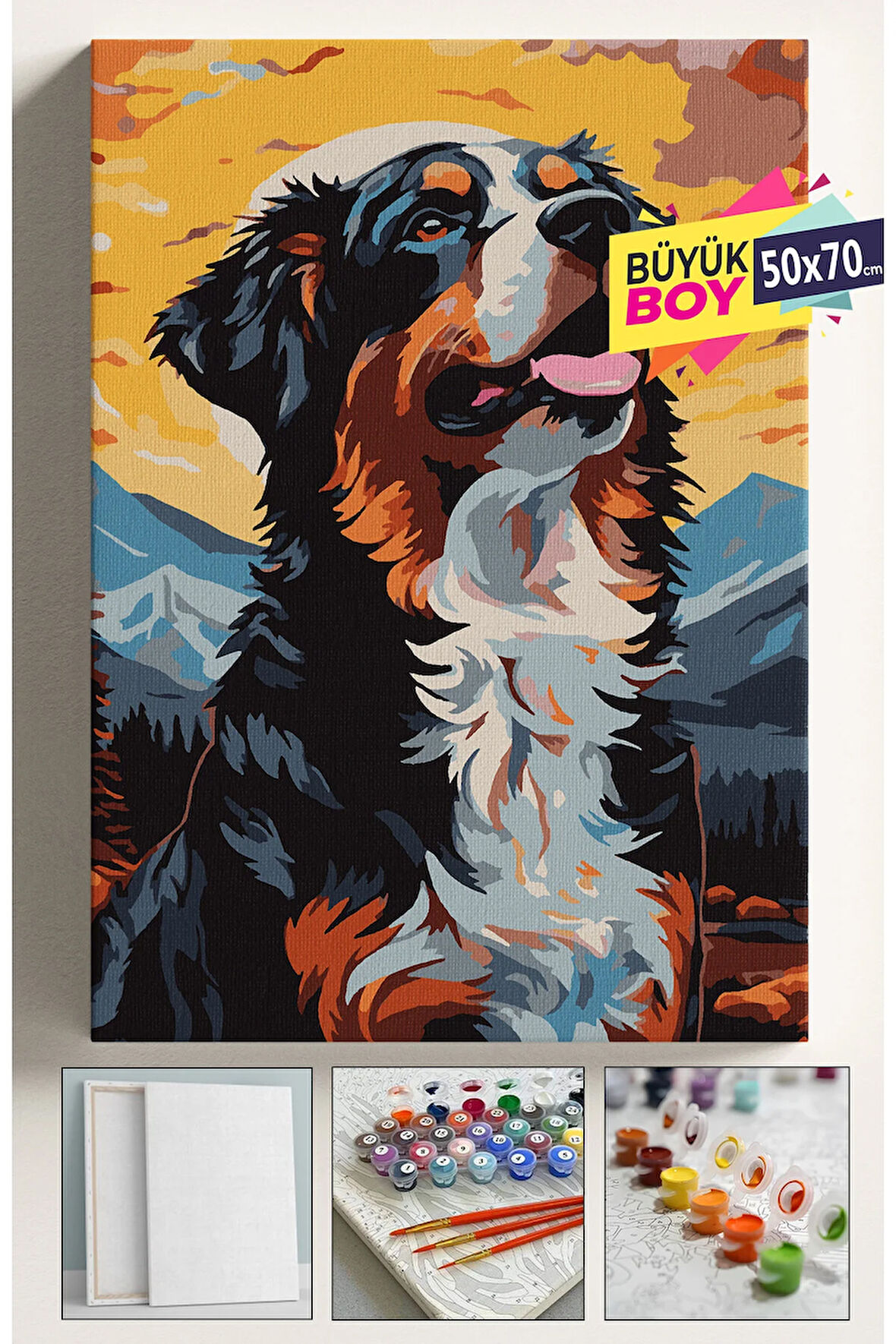 Sayılarla Boyama Seti Numaralı Tuval Fırça Boya Dahil Kasnaklı Set 50x70 Cm - KÖPEK 02