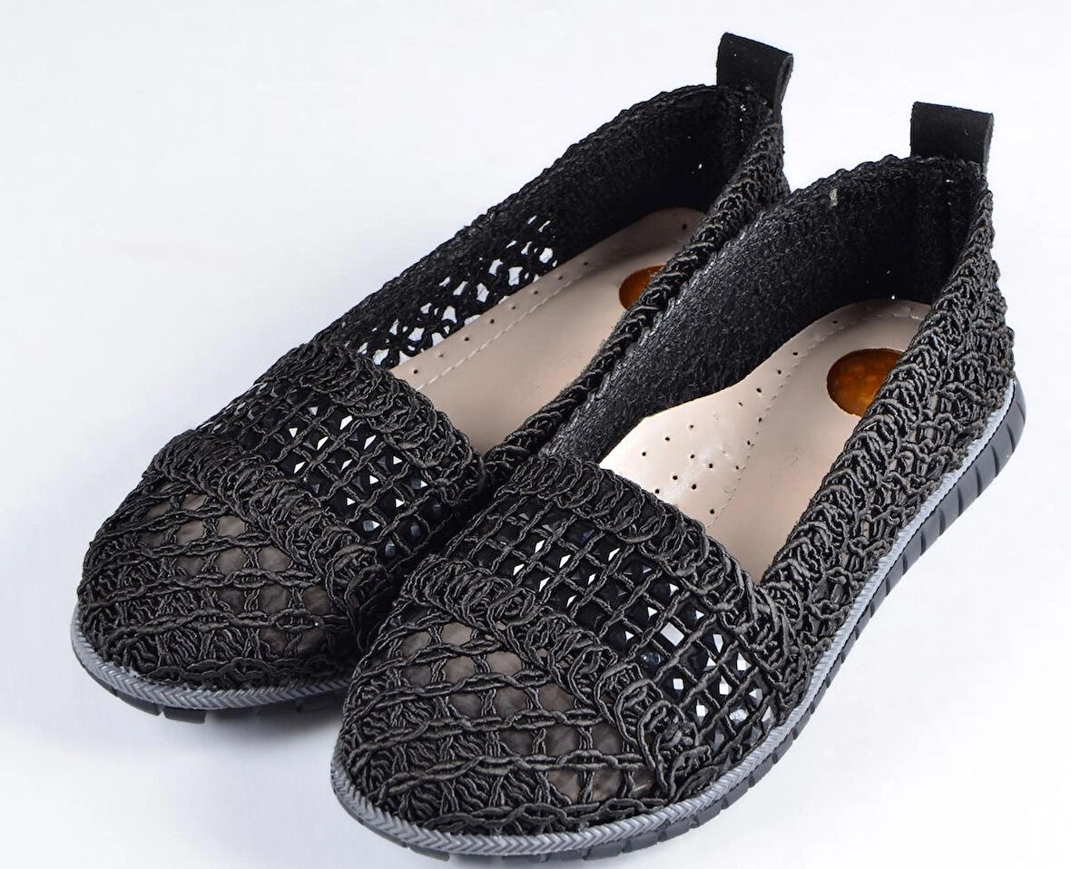 Örme Triko Delikli Rahat Esnek Trend Günlük Taşlı Şık Modern Babet