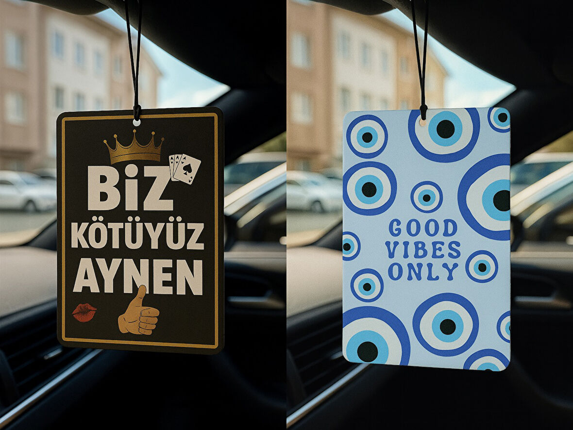 Biz Kötüyüz Aynen ve Nazar Boncuğu - İkili Oto Kokusu - Dekoratif Araç Kokusu ve Aksesuarı