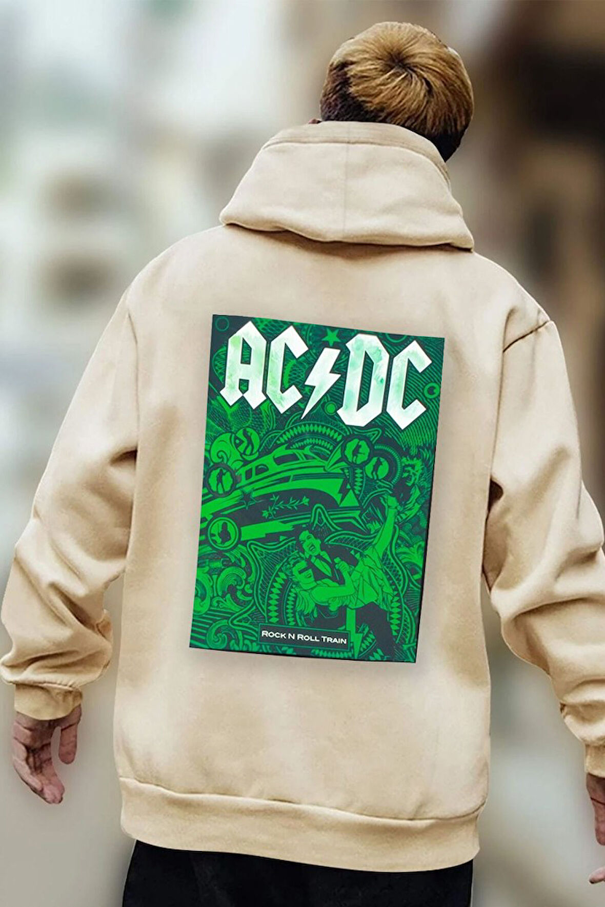 Uyguntarz Unisex Ac Dc Baskılı Kapüşonlu Sweatshirt
