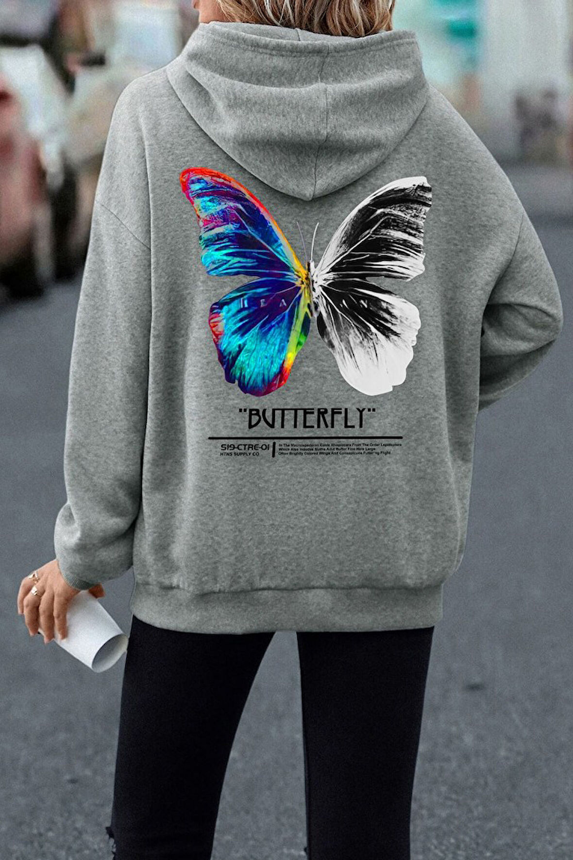 Uyguntarz Unisex Butterfly Sırt Baskılı Sweatshirt