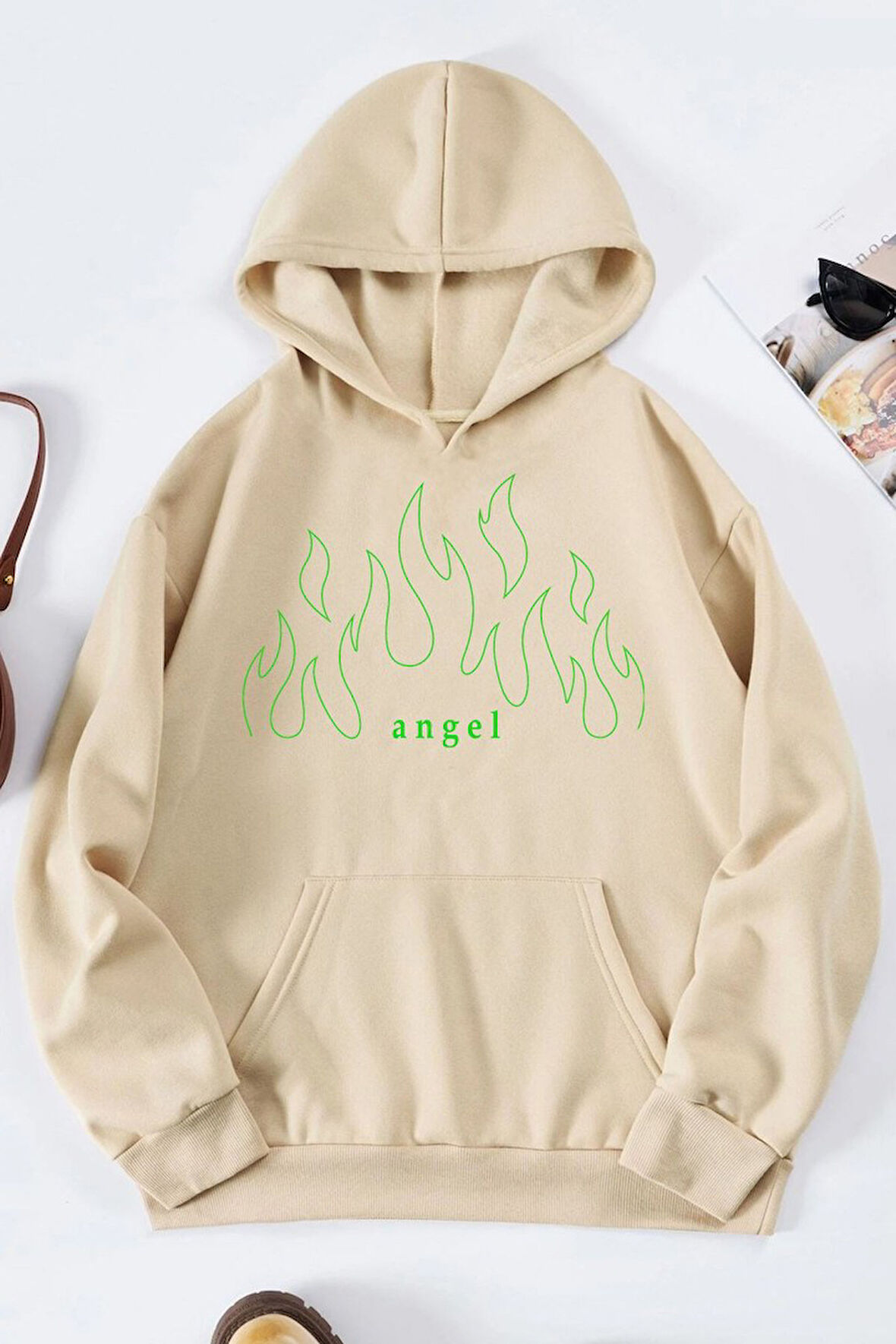 Uyguntarz Unisex Green Angel Fire Sweatshirt