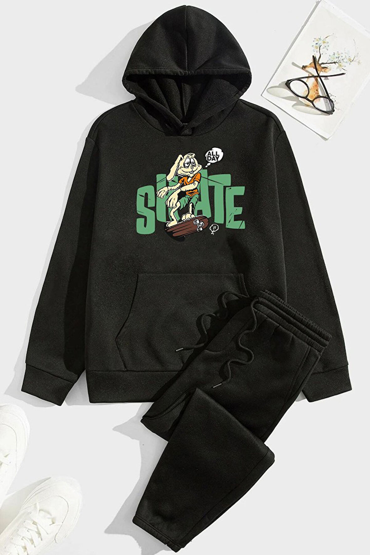 Uyguntarz Unisex All Day Rabbit Baskılı Eşofman Takımı