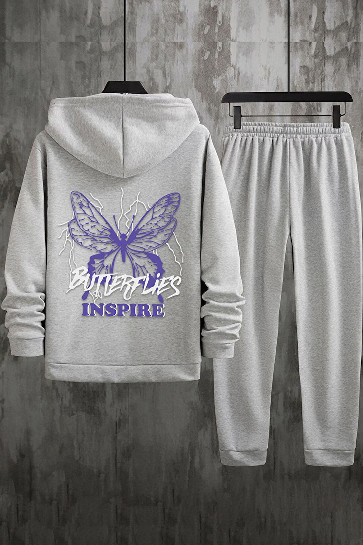 Uyguntarz Unisex Butterfly & Letter Graphic Baskılı Eşofman Takımı
