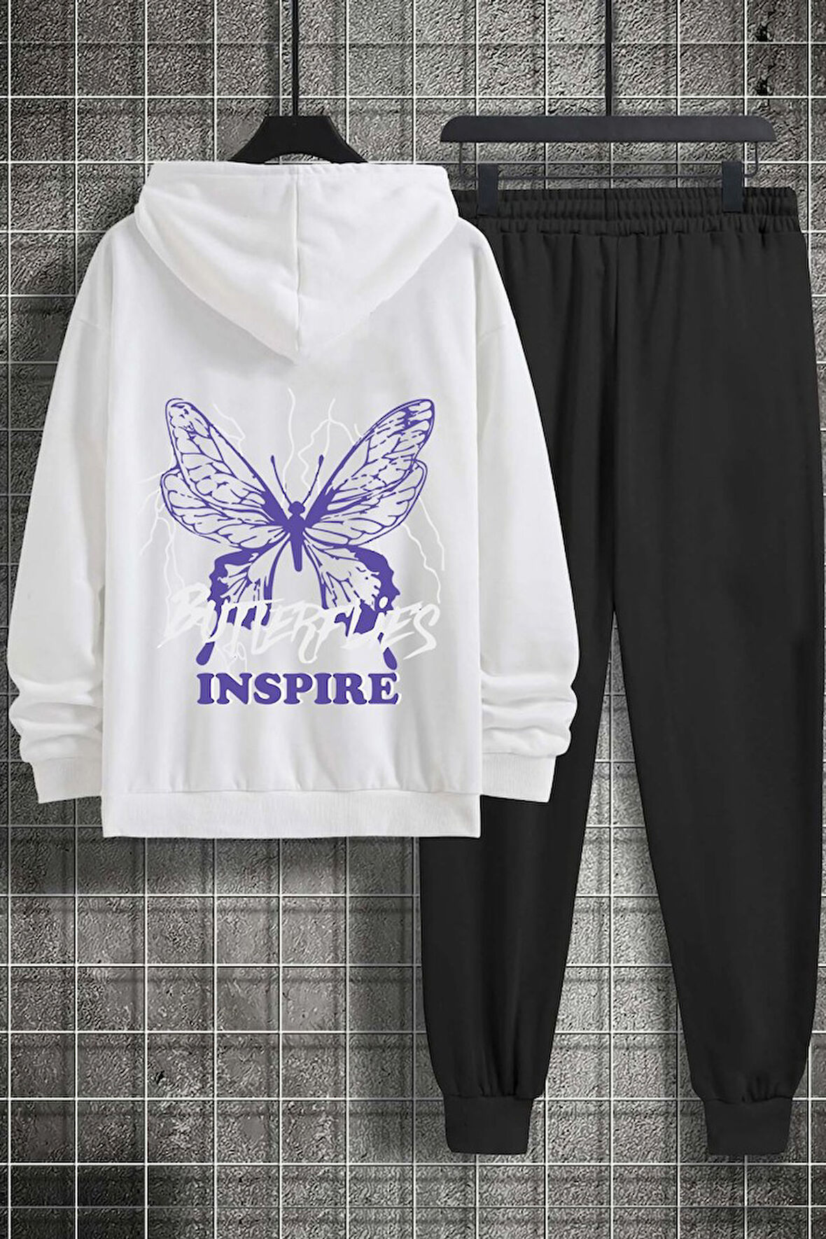 Uyguntarz Unisex Butterfly & Letter Graphic Baskılı Eşofman Takımı