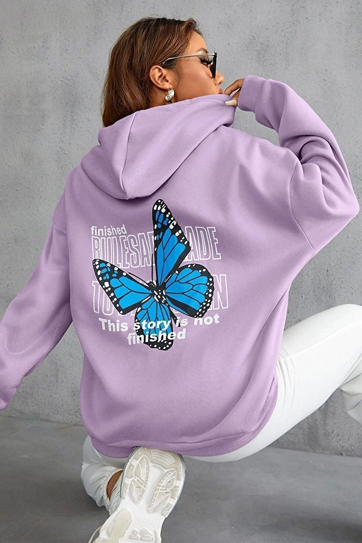 Unisex Kelebek Sırt Baskılı Sweatshirt