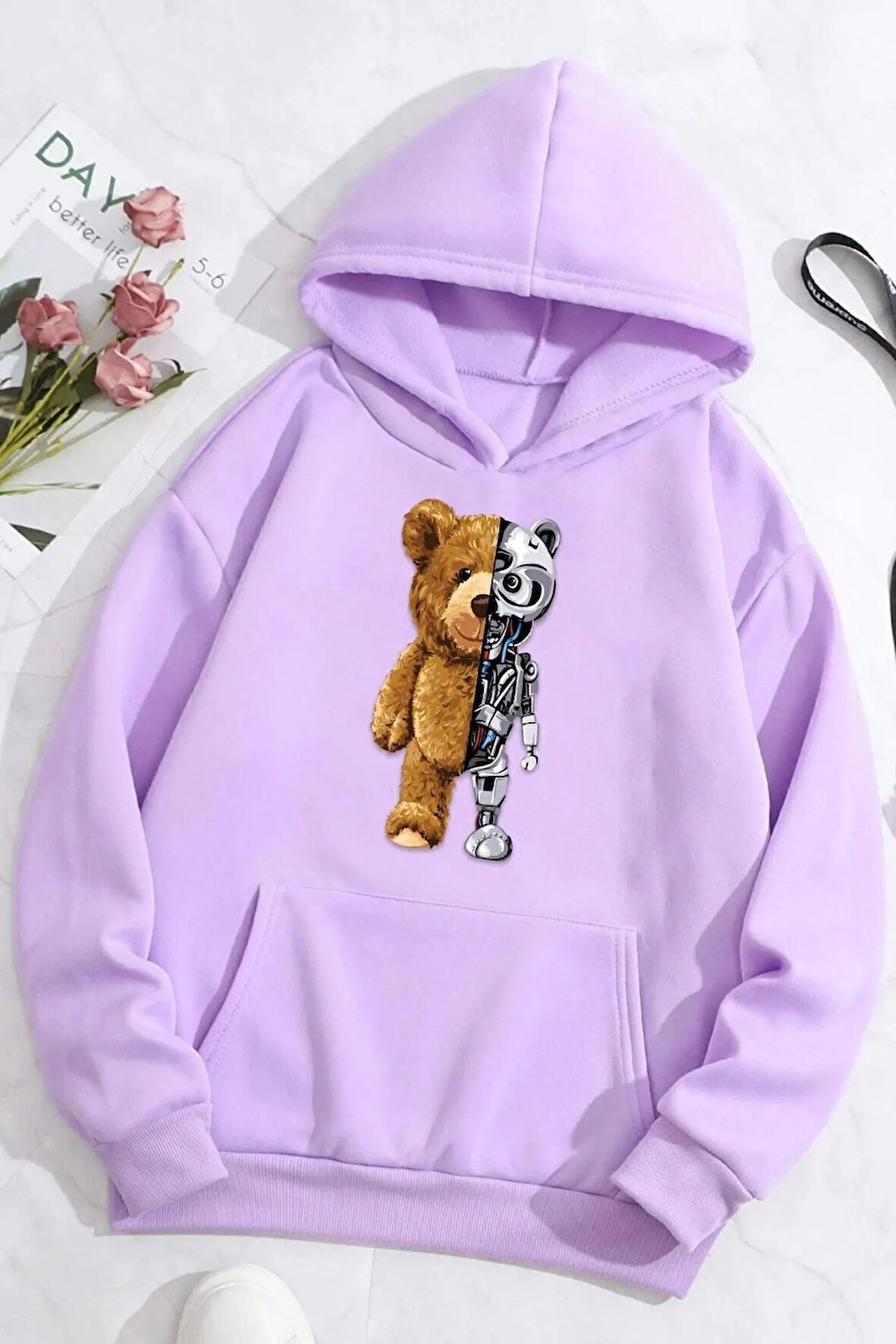 Unisex Boys Bear Baskılı Sweatshirt