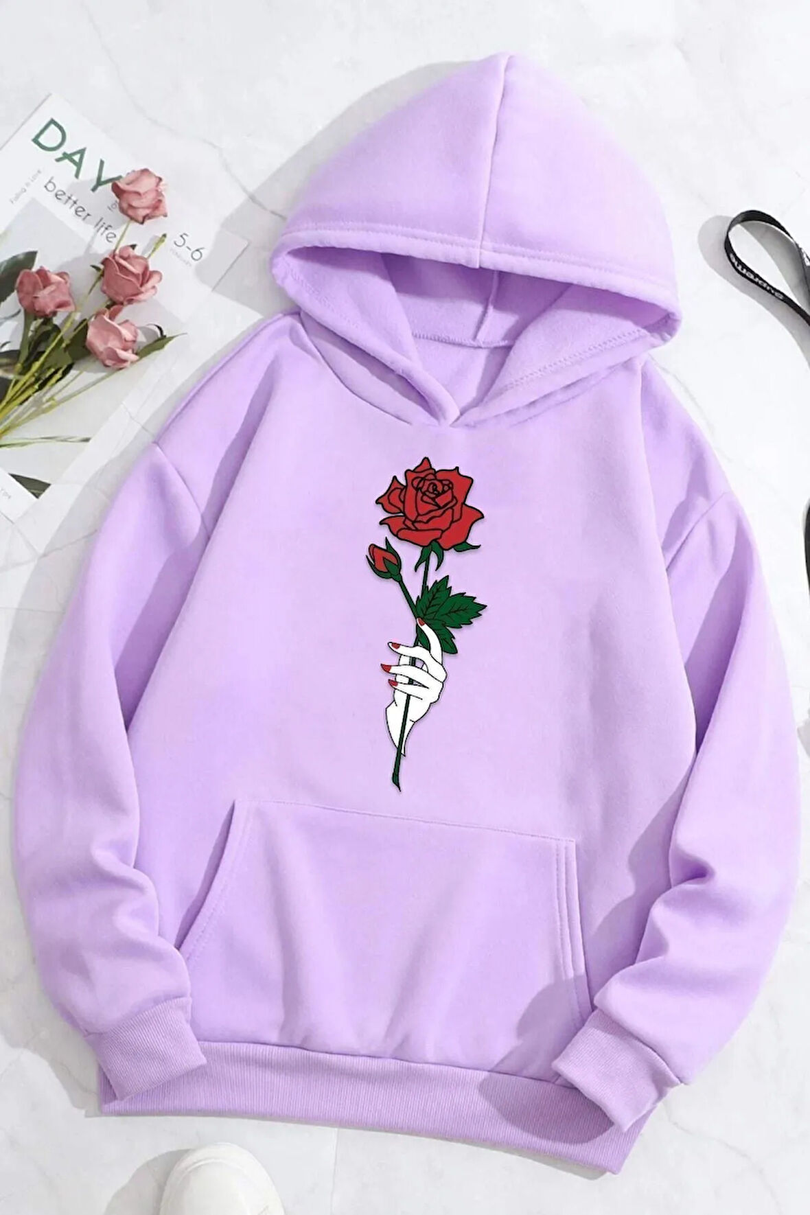Unisex Rose Baskılı Sweatshirt