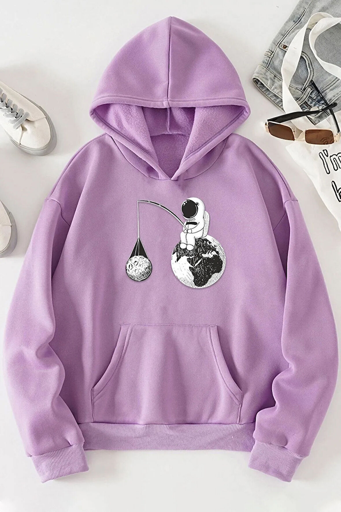 Unisex Uzay Temalı Baskılı Sweatshirt