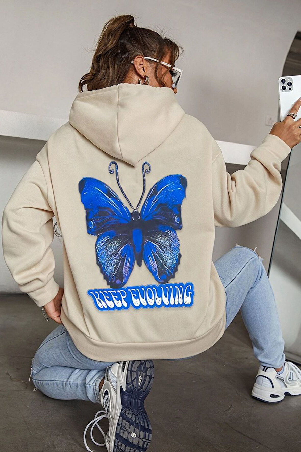 Uyguntarz Unisex Butterfly Baskılı Sweatshirt
