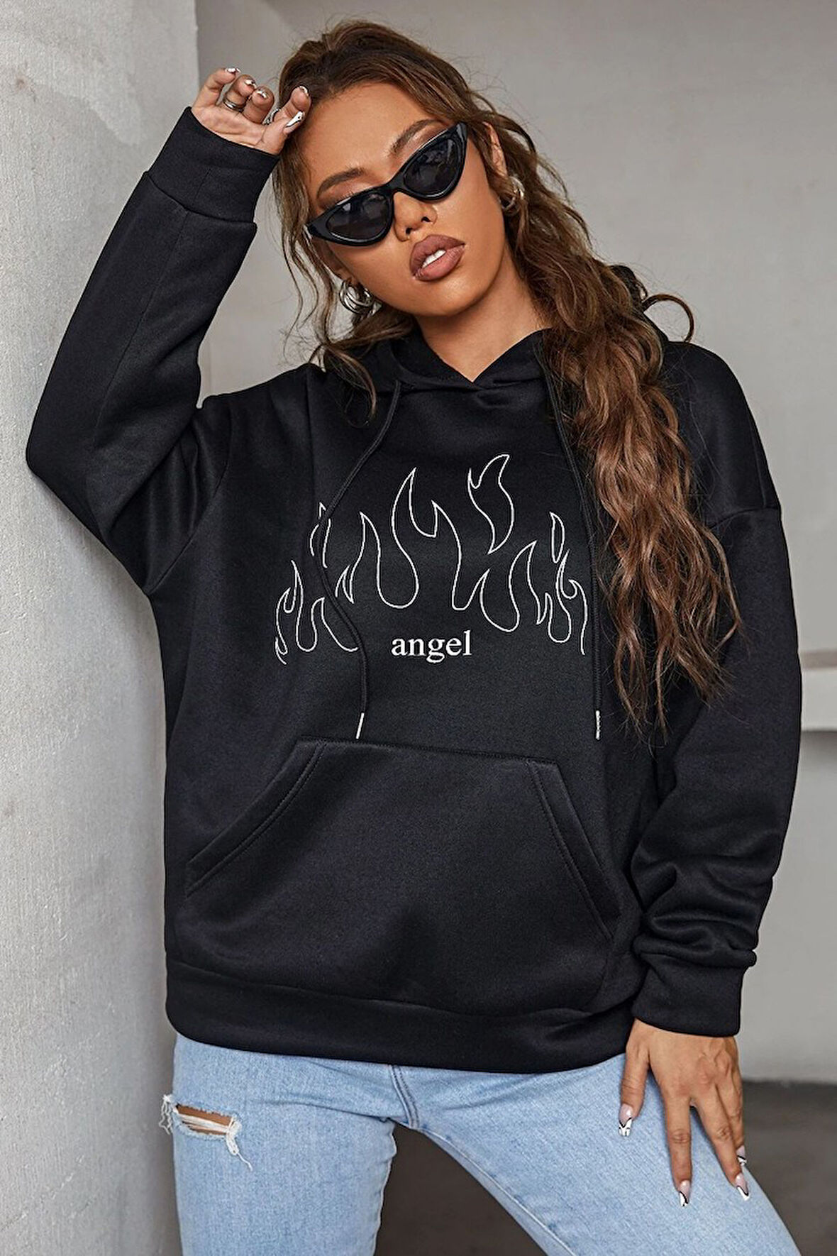 Uyguntarz Unisex White Angel Fire Sweatshirt