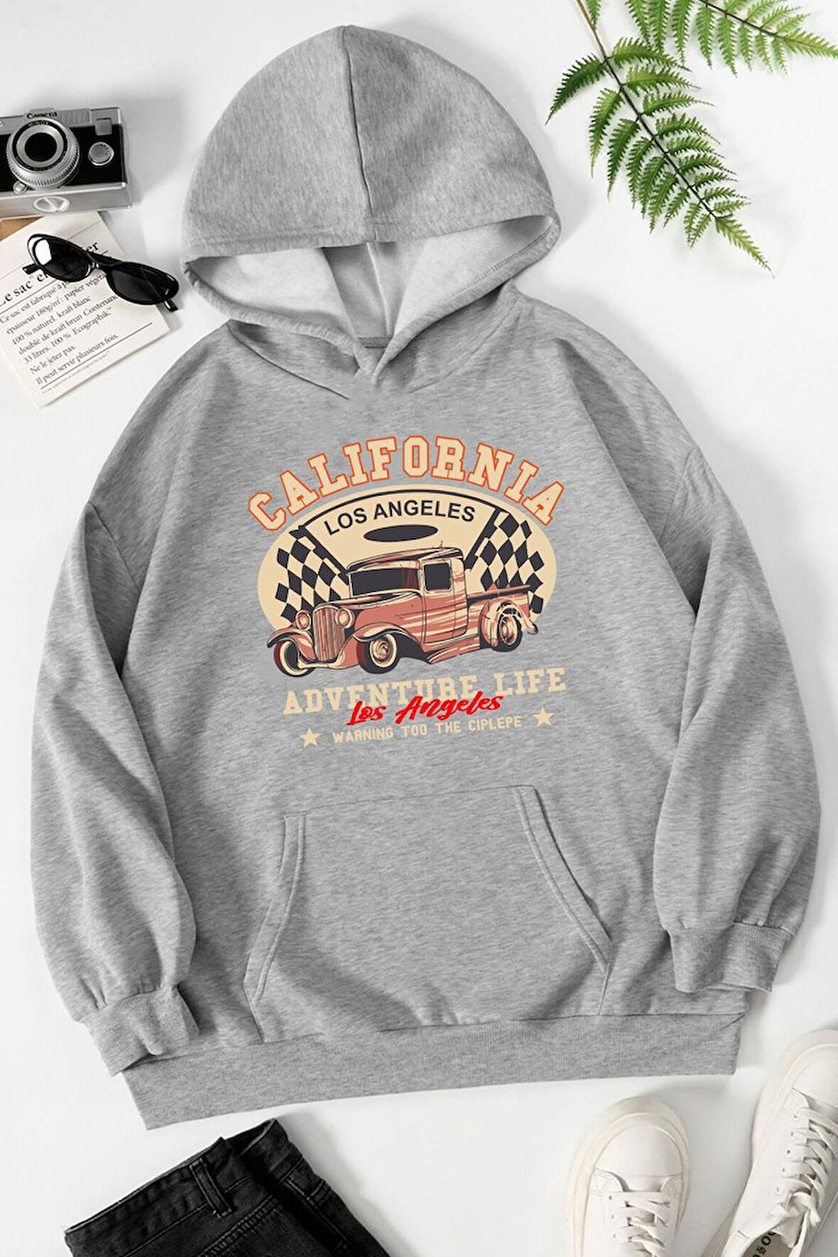 Uyguntarz Unisex California Baskılı Kapüşonlu Sweatshirt