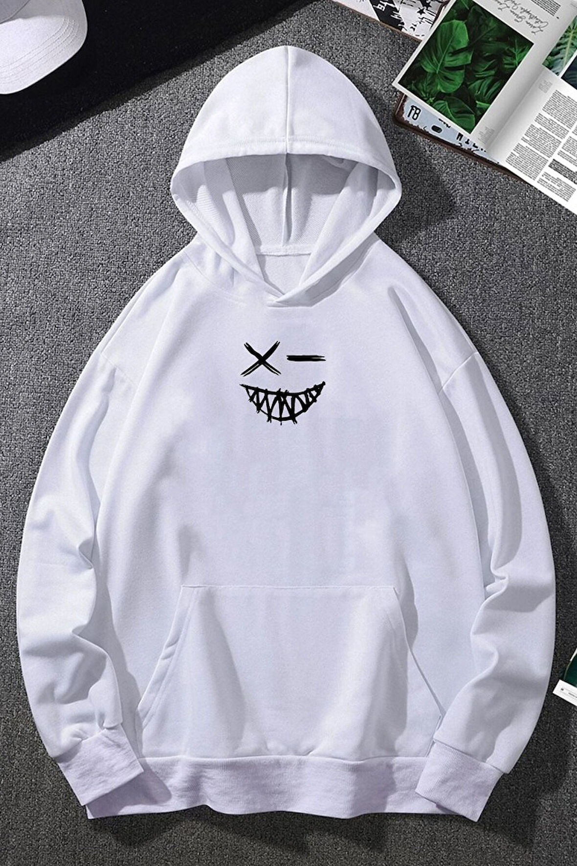 Uyguntarz Cartoon Graphic Thermal Lined Drawstring Sweatshirt