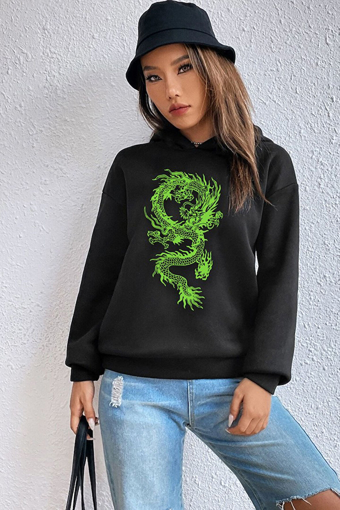 Uyguntarz Unisex Chinese Dragon Graphic Baskılı Sweatshirt