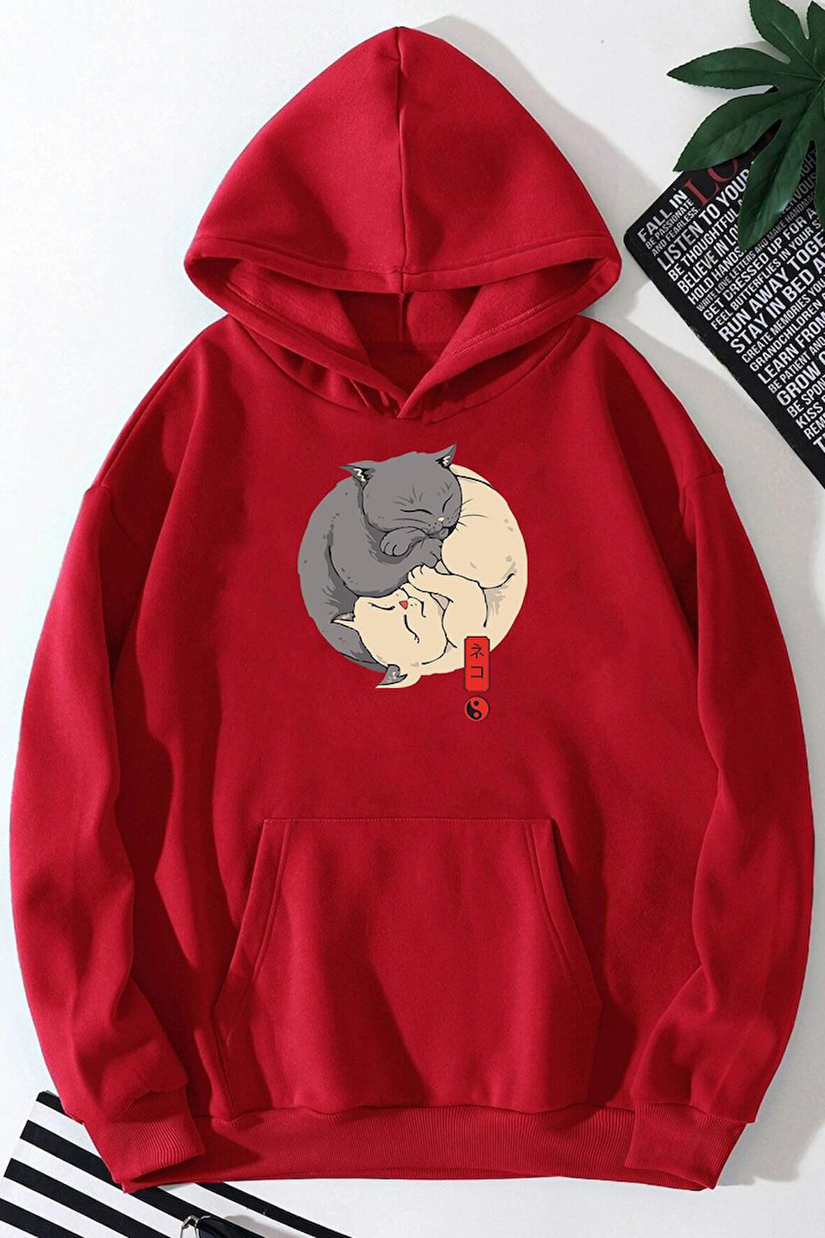 Uyguntarz Unisex Yin Yang Cats Baskılı Sweatshirt
