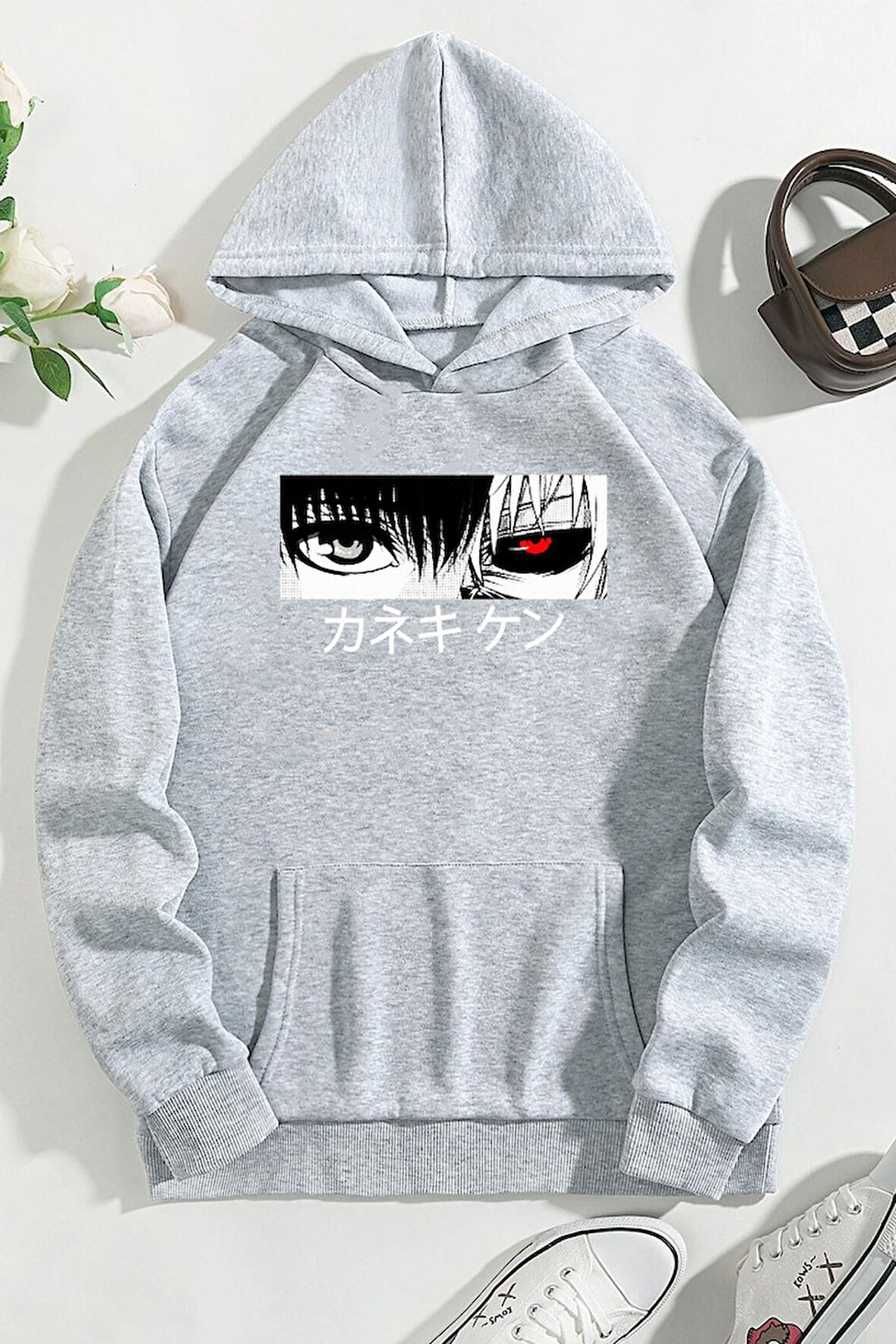 Uyguntarz Unisex Ken Kaneki Baskılı Kapüşonlu Sweatshirt
