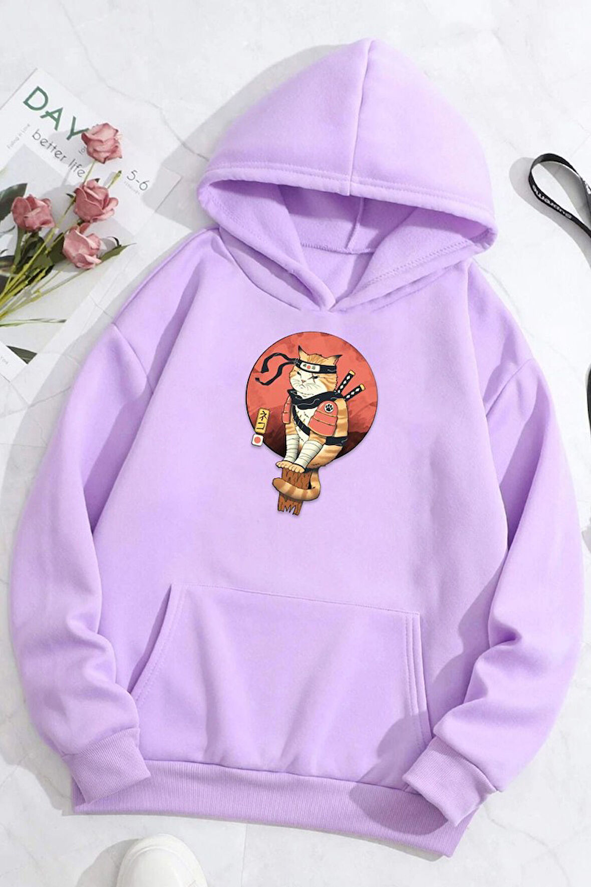 Unisex Shinobi Kedi Baskılı Sweatshirt