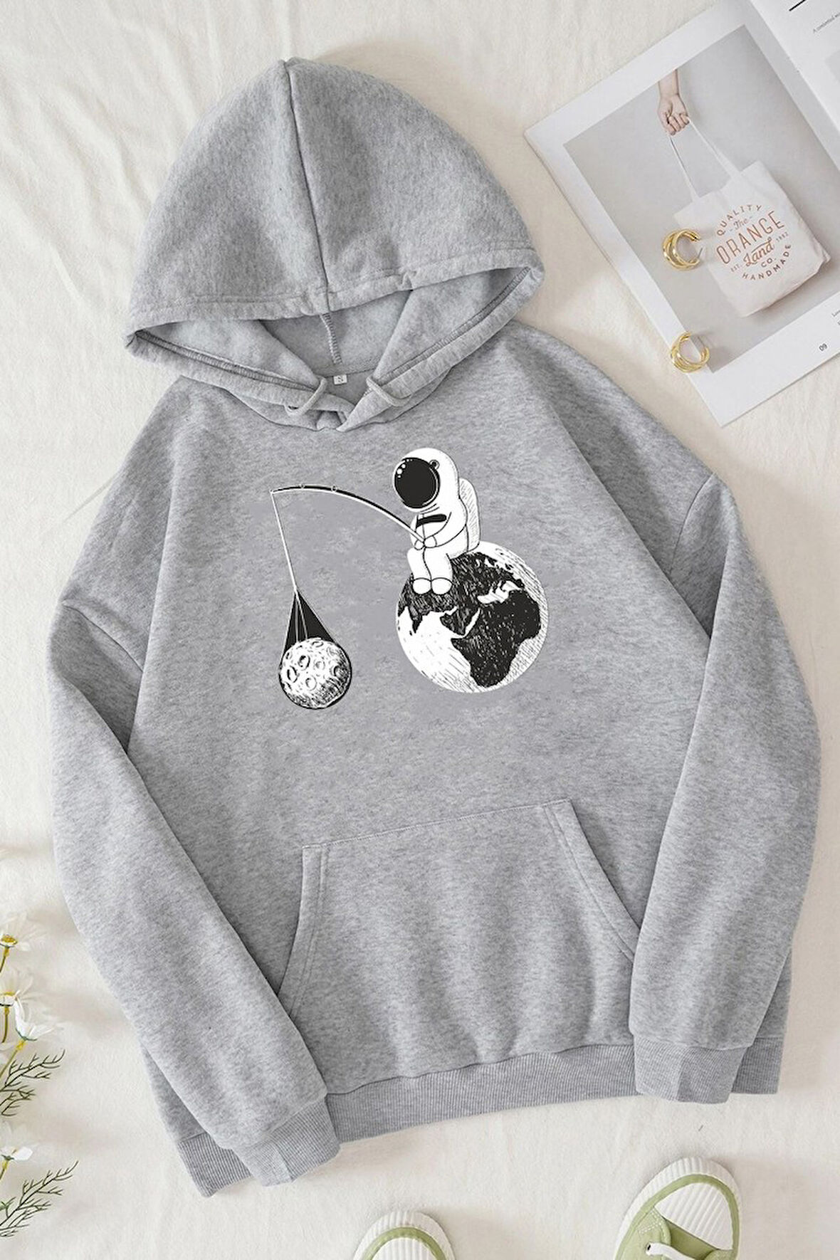 Uyguntarz Unisex Uzay Temalı Baskılı Sweatshirt