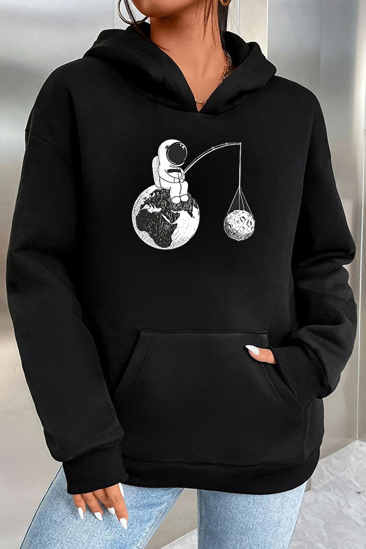 Uyguntarz Unisex Uzay Temalı Baskılı Sweatshirt