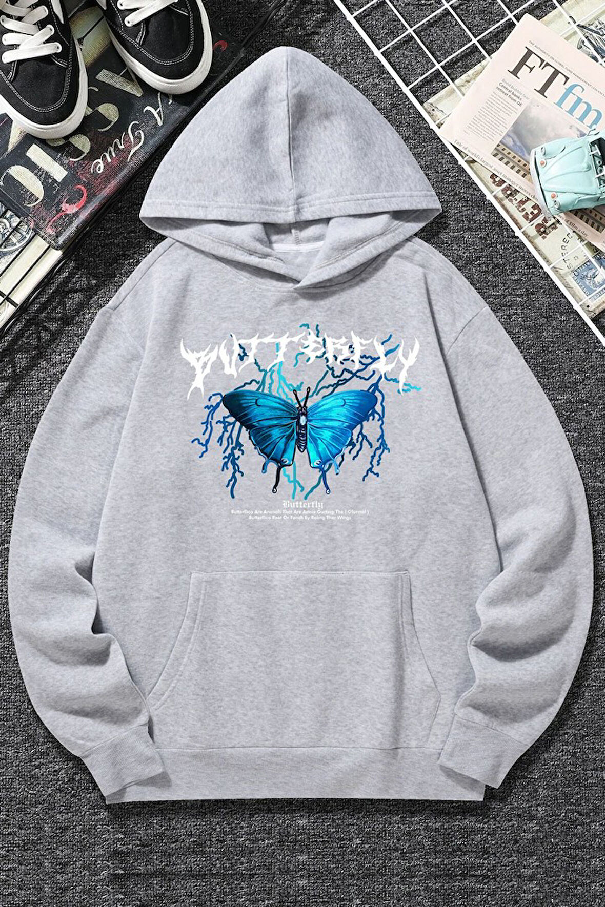 Uyguntarz Unisex Blue Butterfly Baskılı Sweatshirt
