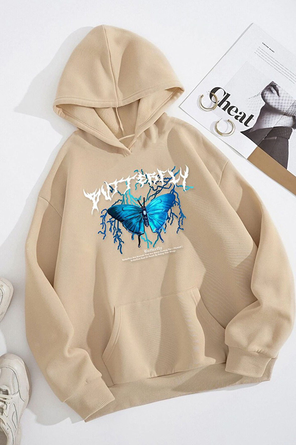 Uyguntarz Unisex Blue Butterfly Baskılı Sweatshirt