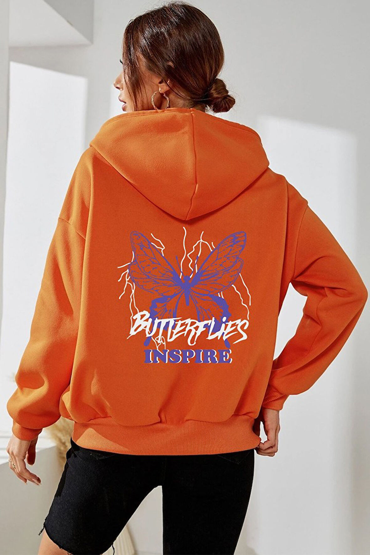 Uyguntarz Unisex Butterfly & Letter Graphic Baskılı Sweatshirt