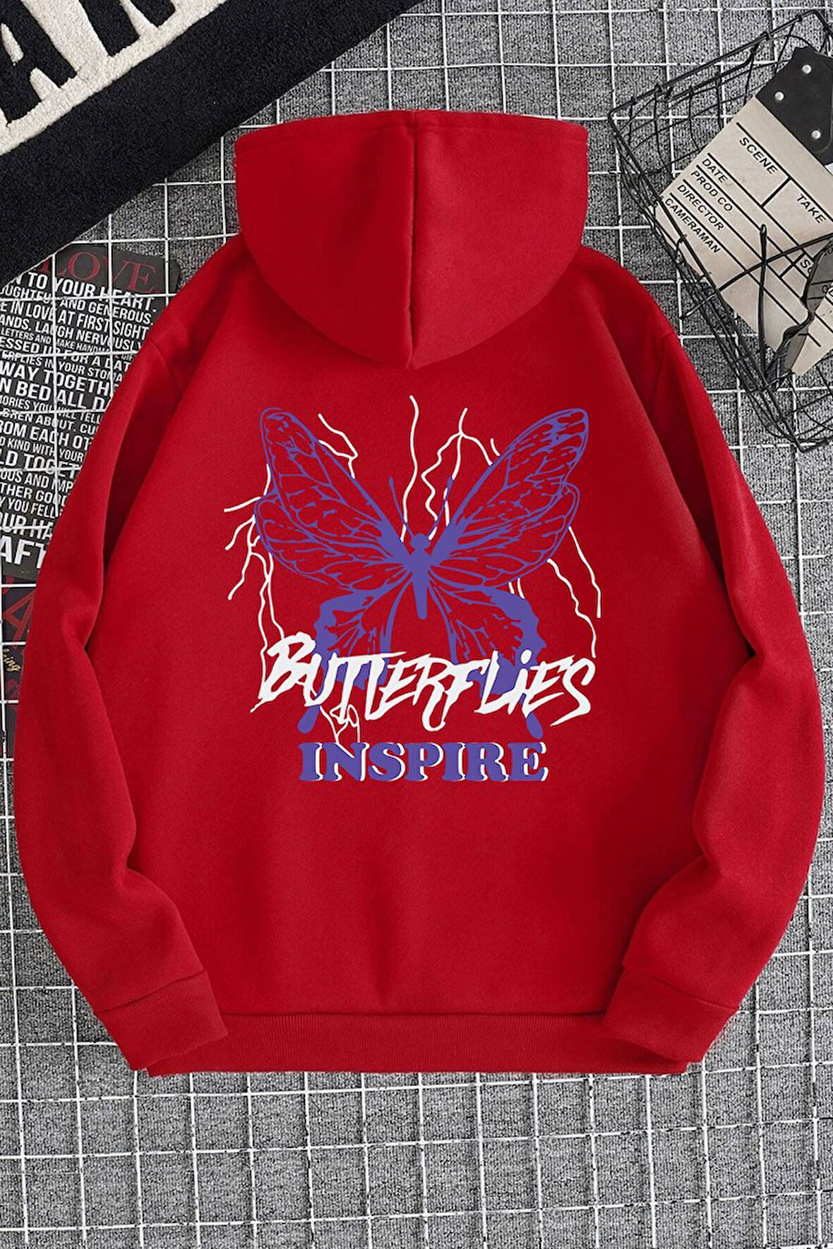 Uyguntarz Unisex Butterfly & Letter Graphic Baskılı Sweatshirt