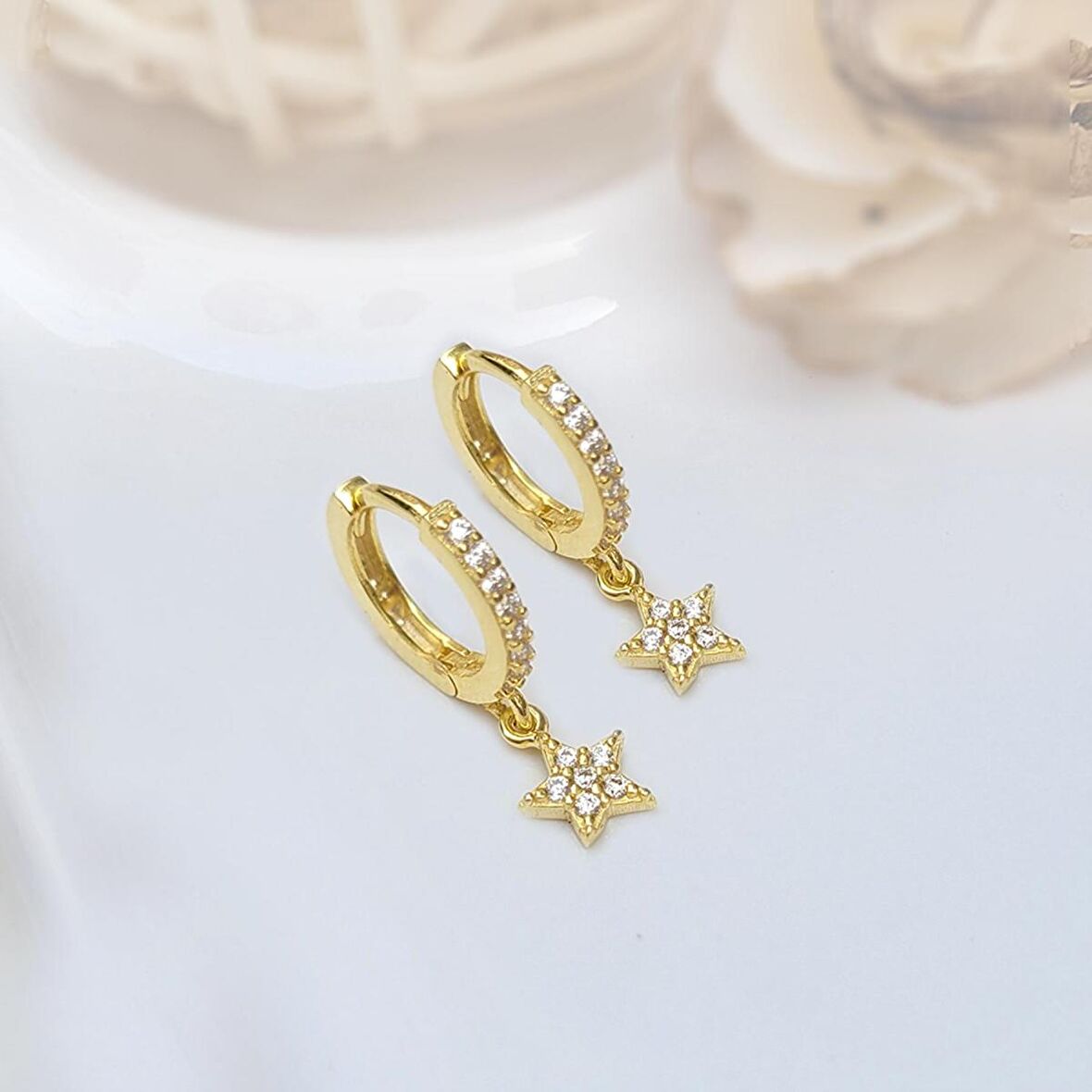 Gümüş Halka Yıldız Küpe