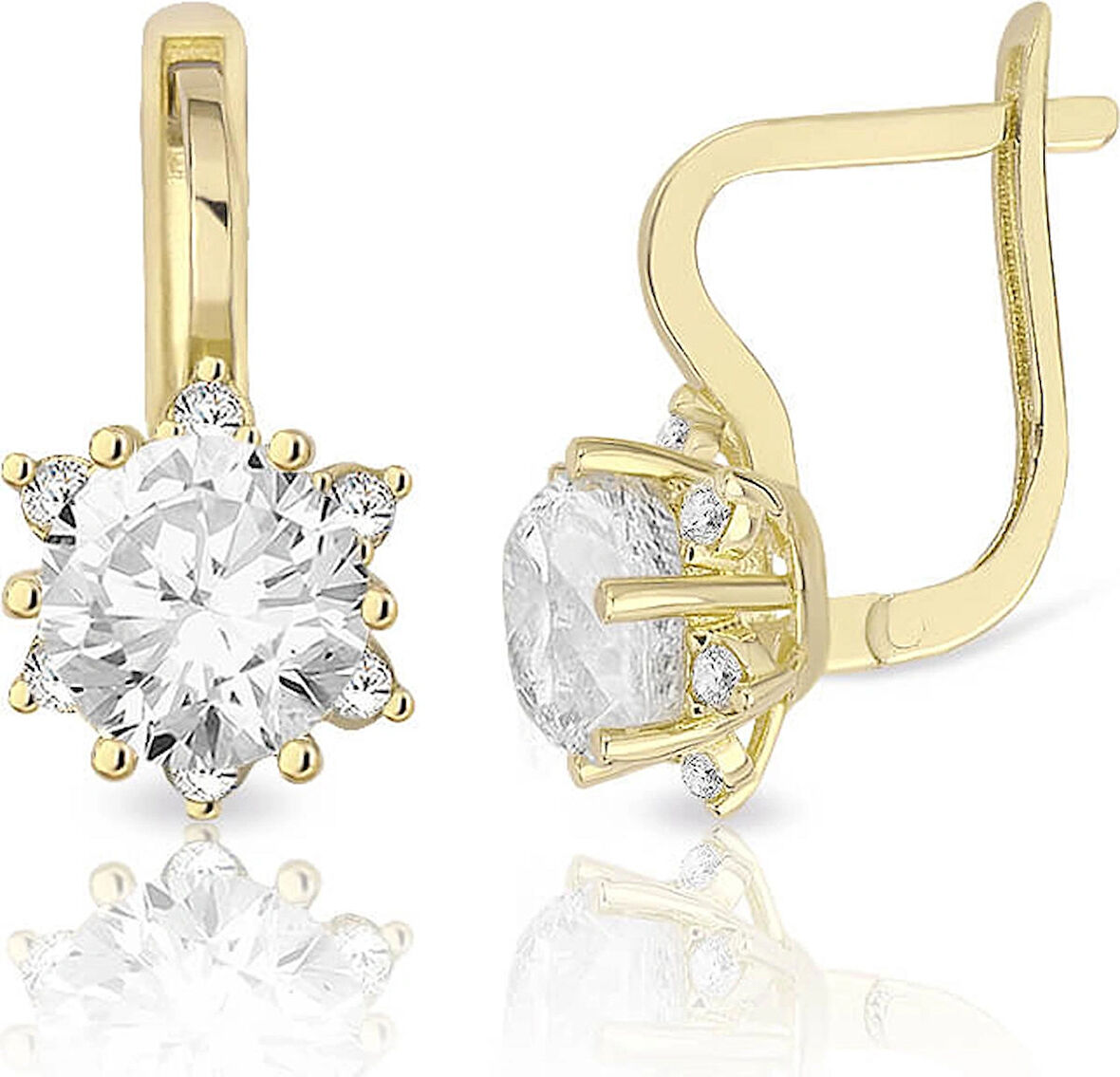 Tektaş Lotus Çiçeği Modeli Sarı Altın Küpe