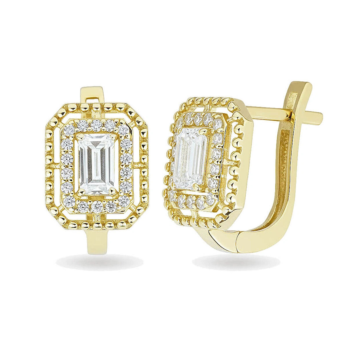 Tek Bagetli Kenarı Parlak Altın Küpe