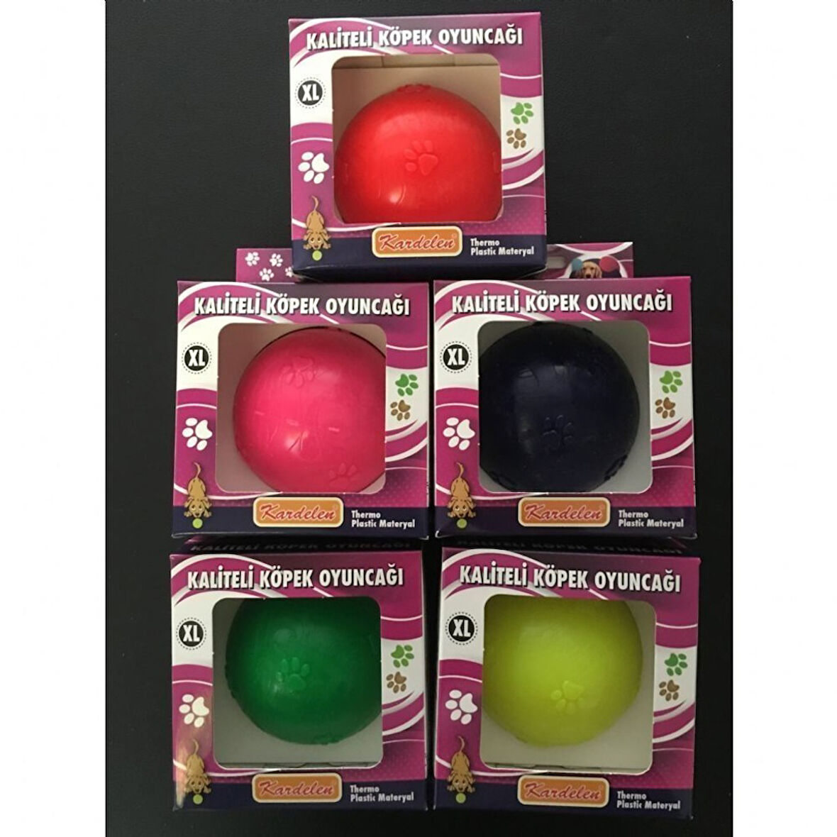 Kardelen Termoplastik Pati Desenli Köpek Oyun Topu XL 7.5 CM Çok Renkli- 1 Adet