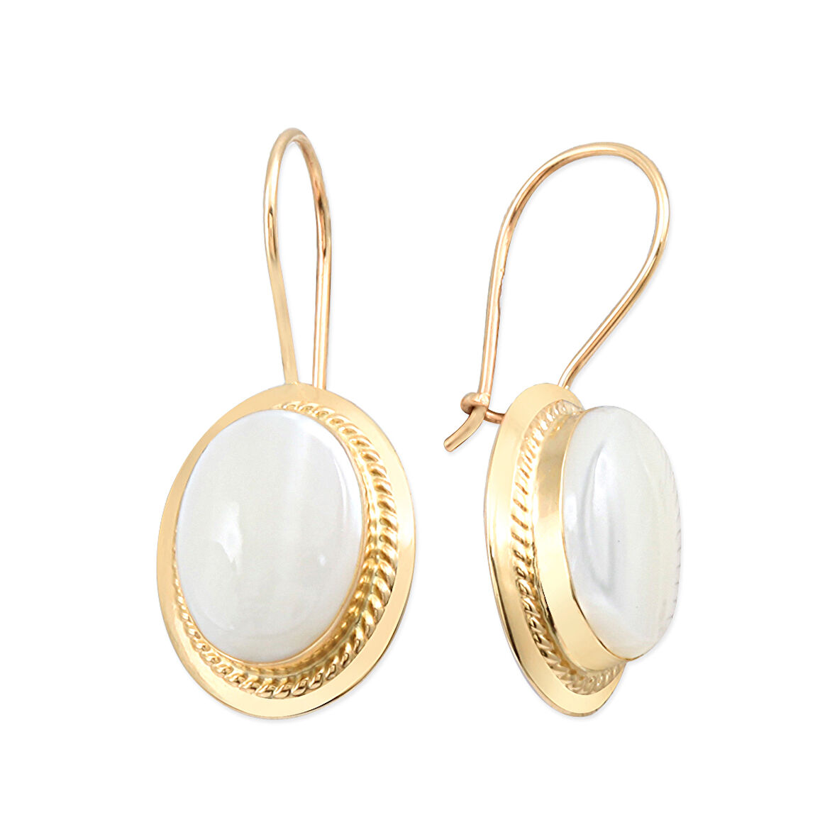 Büyük Boy Ay Taşı Altın Nostalji Küpe (KP0024)