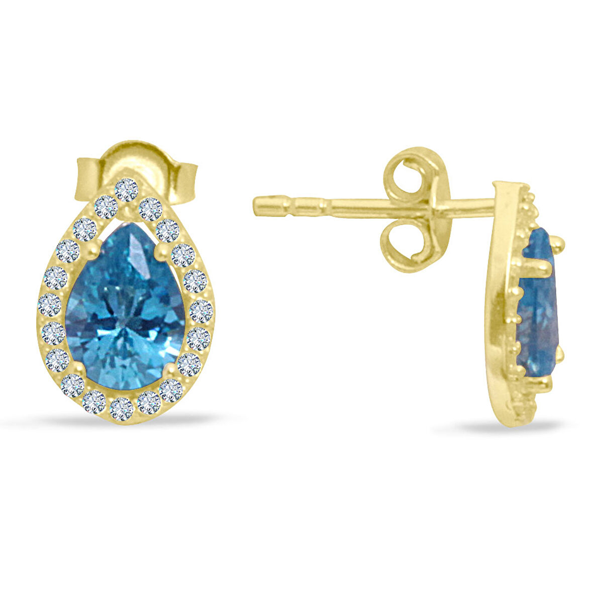 Altın 14 Ayar Aqua Taşlı Damla Küpe (KP0064)