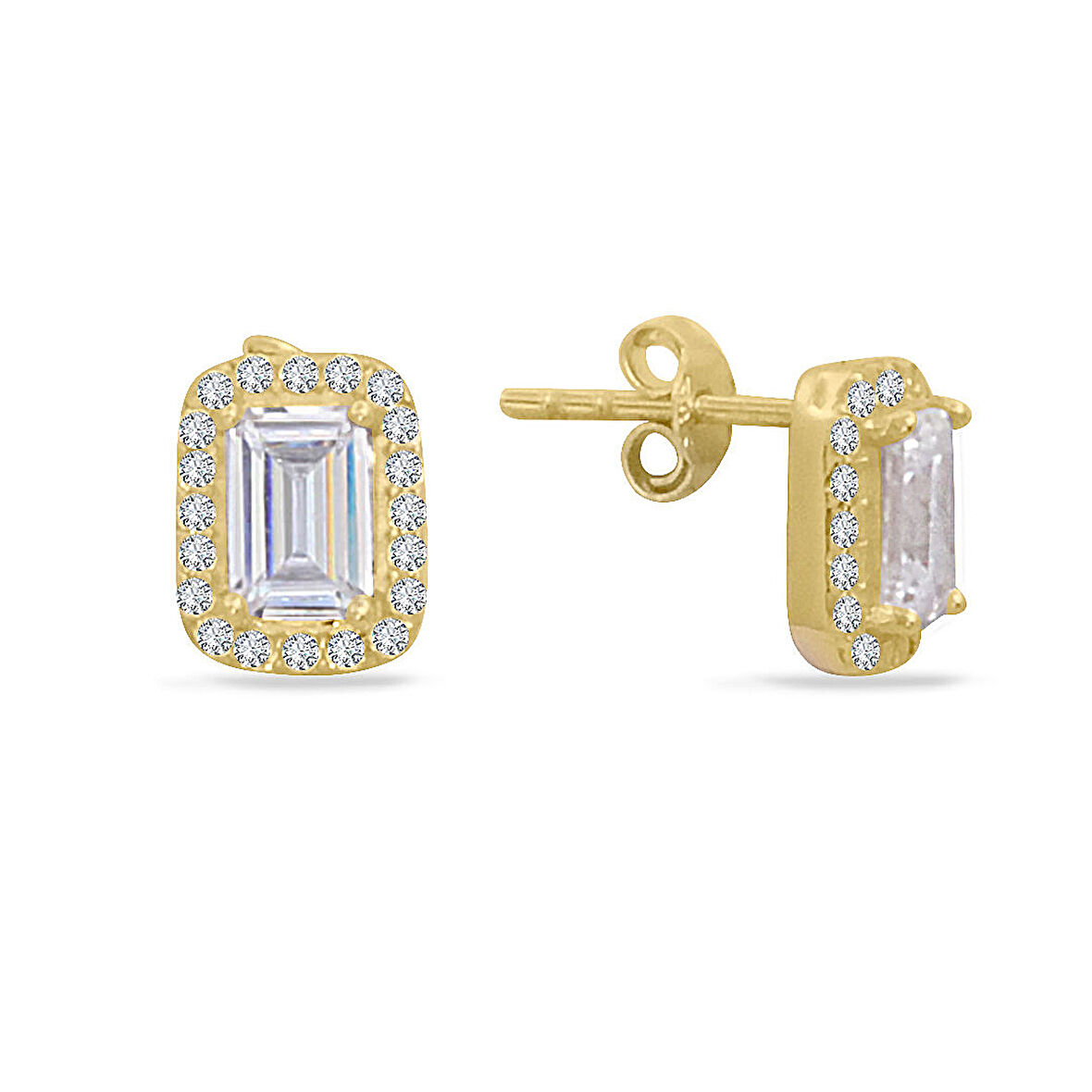 Altın Baget Taşlı Spor Vidalı Küpe (KP0087)