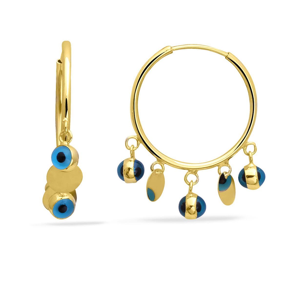 Altın Nazar Detaylı Pullu Halka Küpe (KP0138)