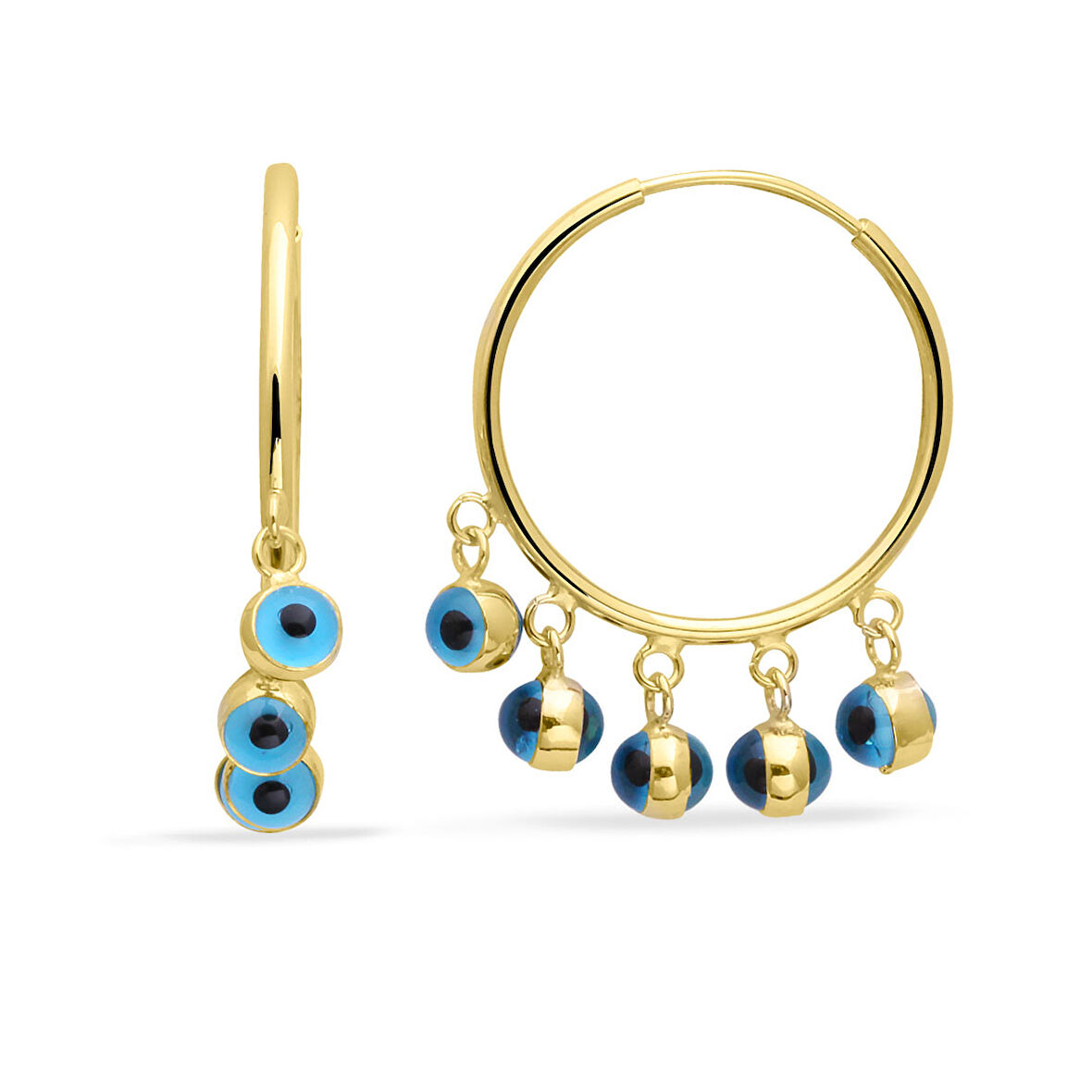 Altın Nazar Boncuklu Halka Küpe (KP0139)