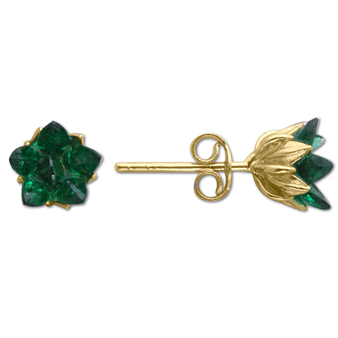 Altın Yeşil Taşlı Lotus Çiçeği Küpe (KP0346)