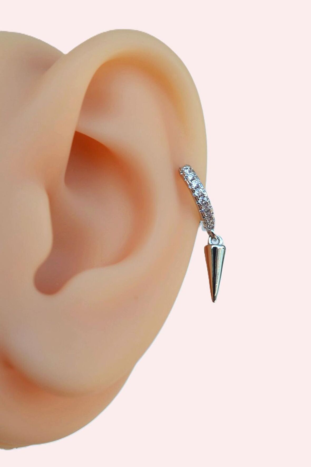 Zımba Charmlı Taşlı Halka Helix Piercing Kıkırdak Lob Gümüş Renkli