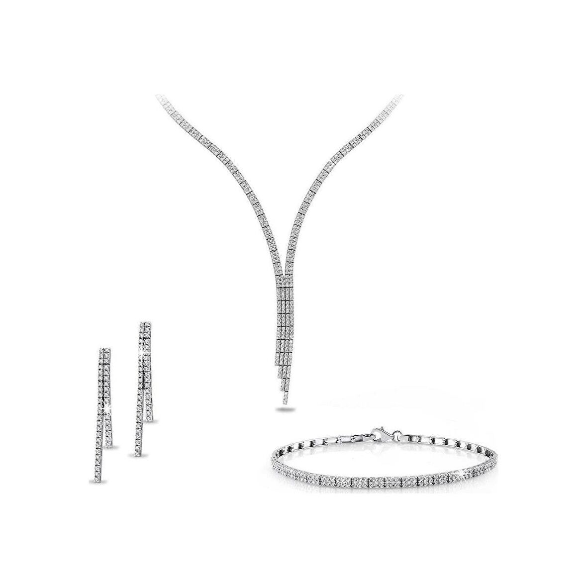 Beyaz Altın İki Sıralı Su Yolu 3'lü Set