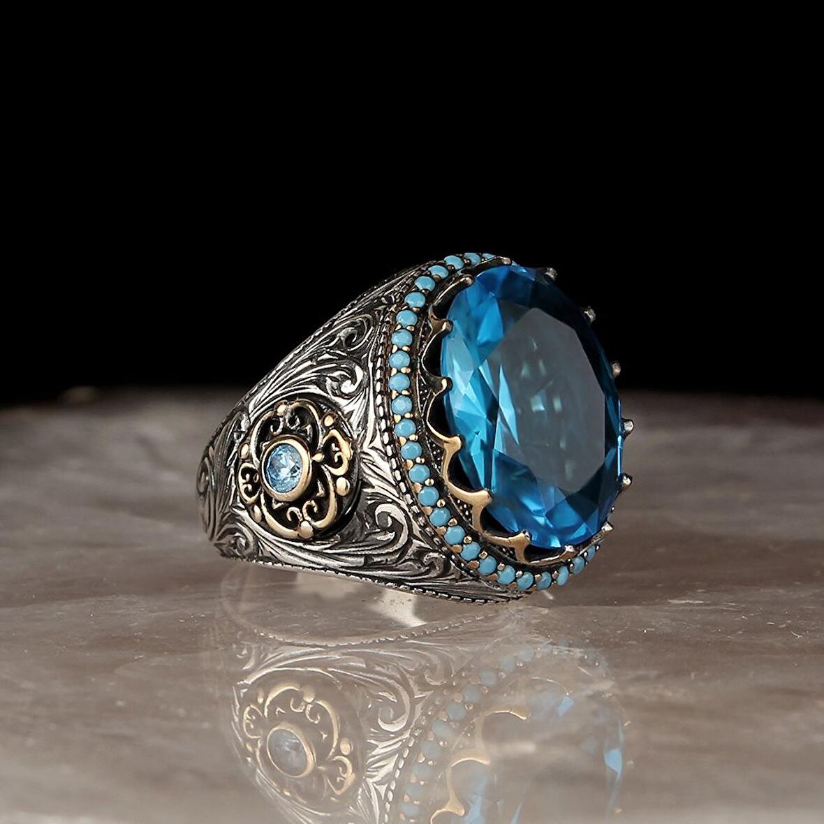 Blue Topaz Taşlı 925 Ayar Gümüş Yüzük