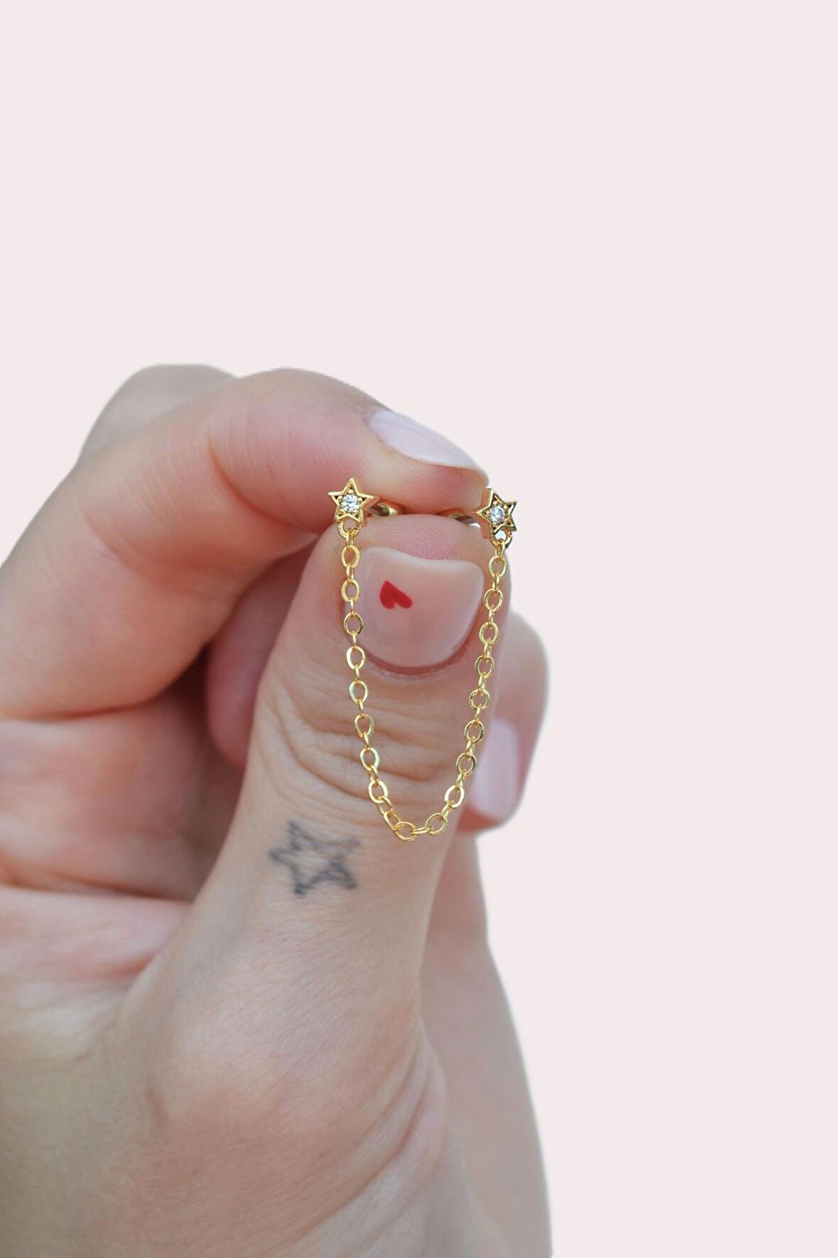 Gold Renkli Taşlı Yıldız Zincir Sallantılı Piercing Helix Kıkırdak Lob