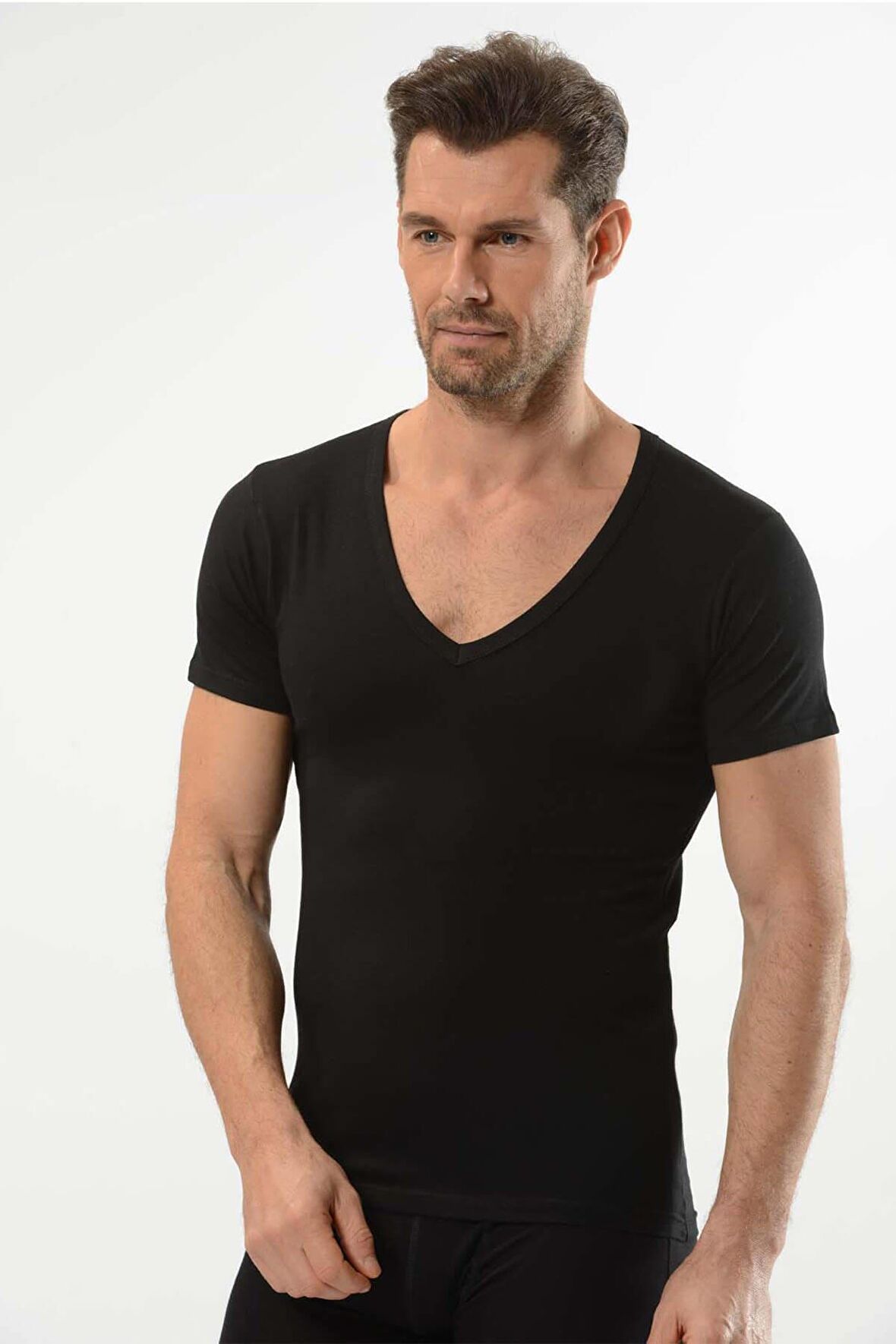 Jiber Erkek Likralı V Yaka Yarım Kol Fanila 3'lü Paket-213