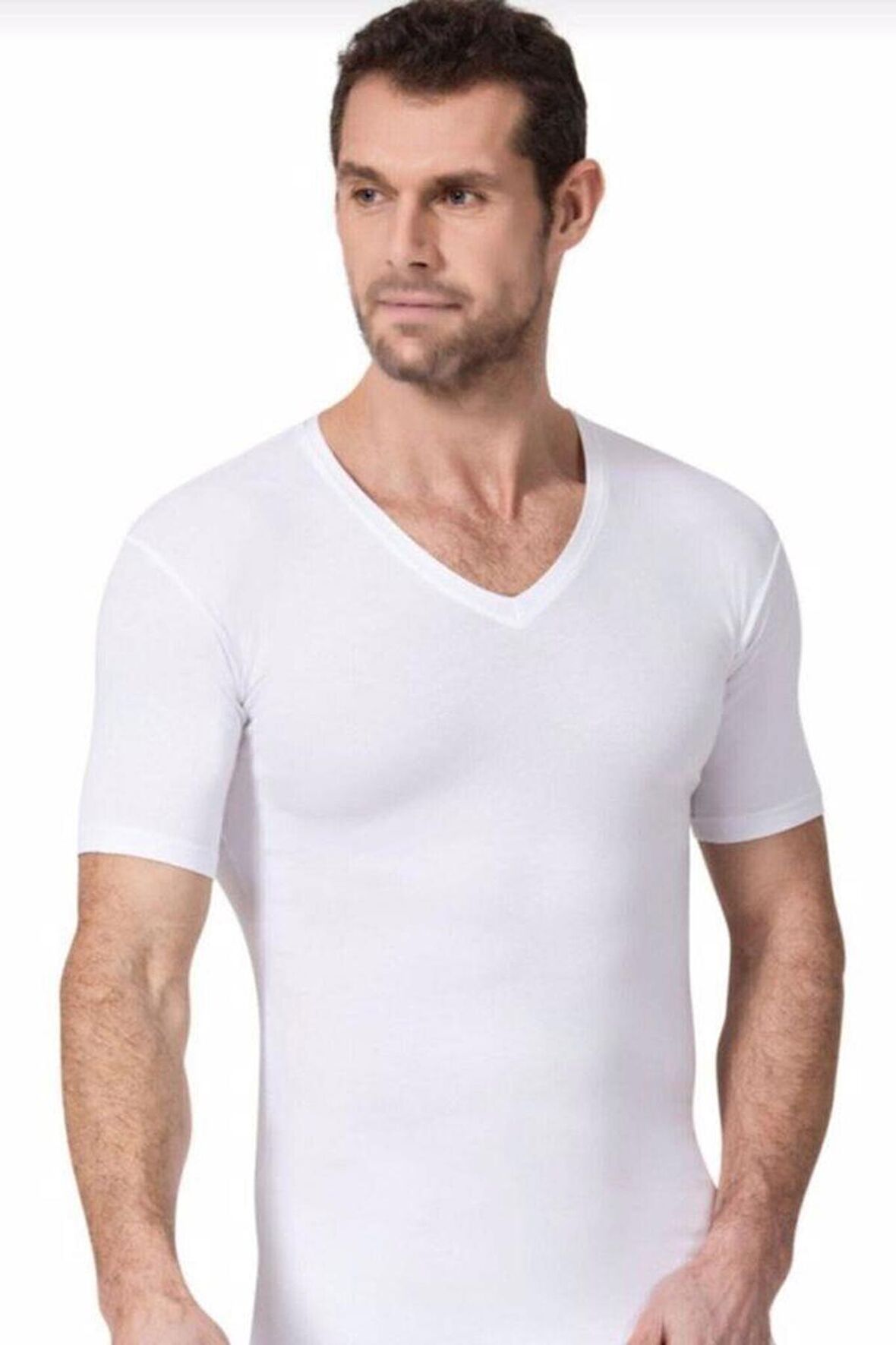 Namaldı Erkek Likralı V Yaka Yarım Kollu Atlet 3'Lü Paket - 182