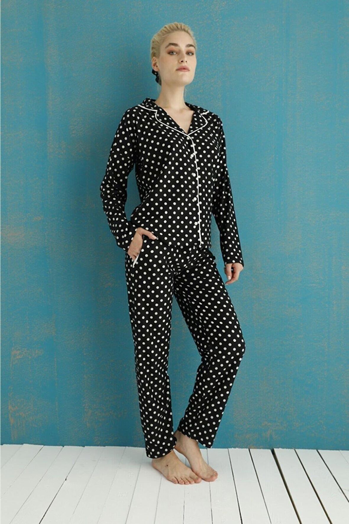 Pijamoni Kadın Süet Boydan Düğmeli Pijama Takımı - 5660-15