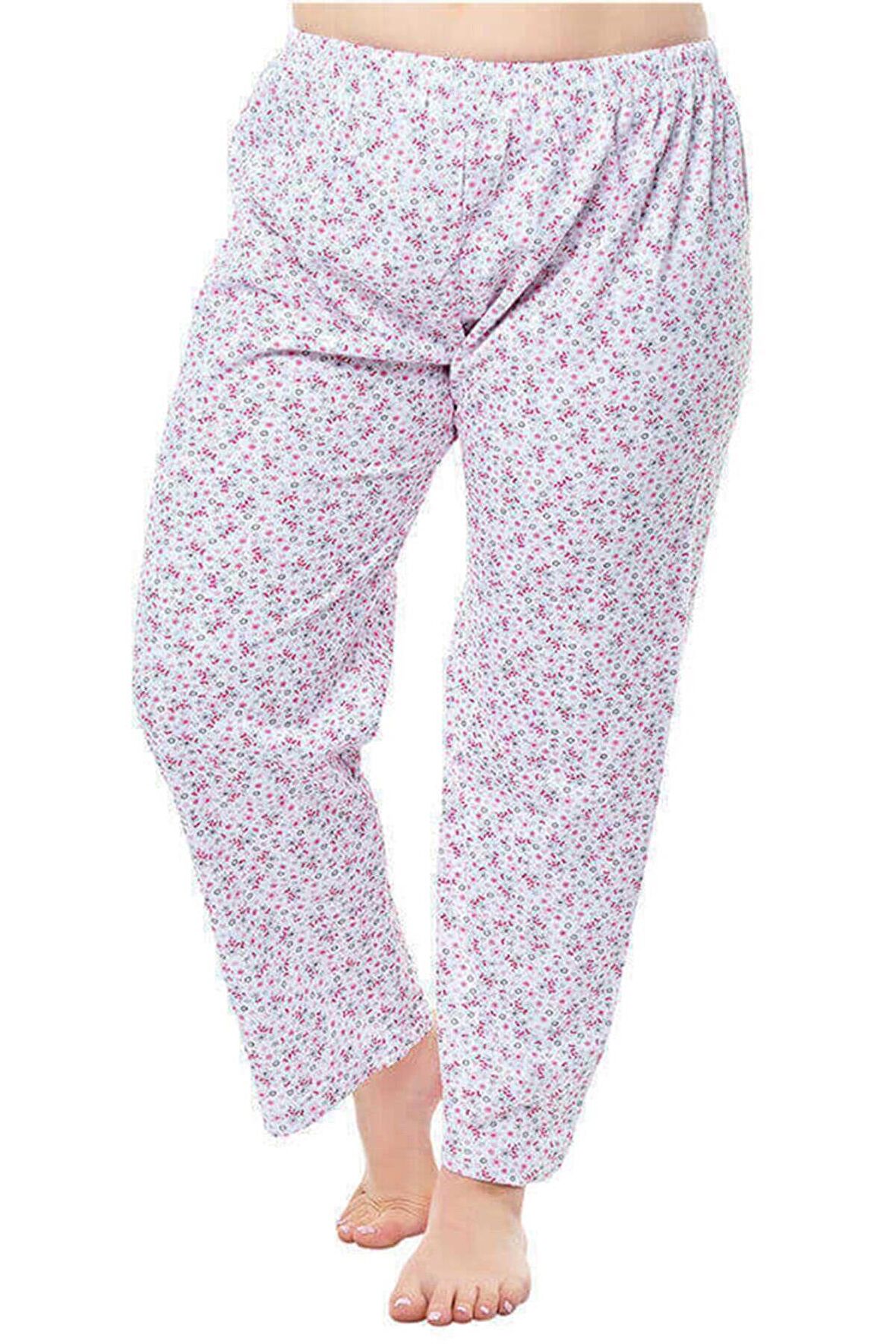 Kapbirtane Kadın Uzun Tek Alt Pijama Çiçek Desenli  Jumbo Boy 3- Adet