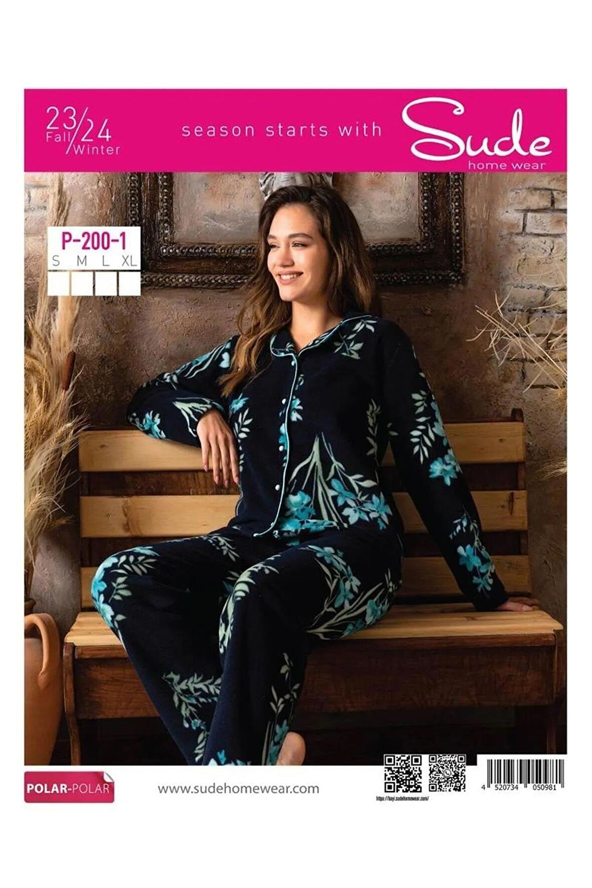 Sude Kadın Gömlek Önden Düğmeli Polar Desenli Pijama Takımı P200/1- 1 Adet