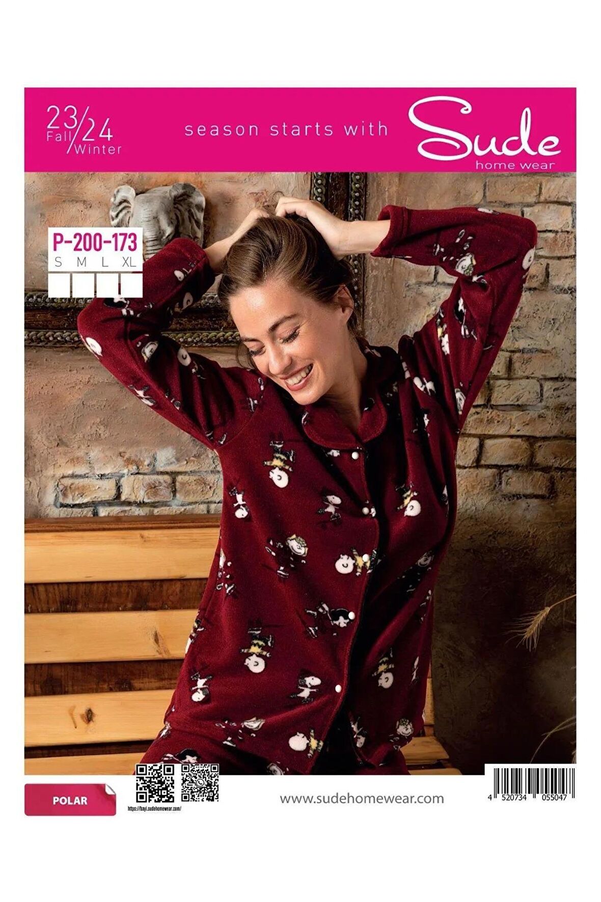 Sude Kadın Gömlek Önden Düğmeli Polar Desenli Pijama Takımı P200/173 - 1 Adet